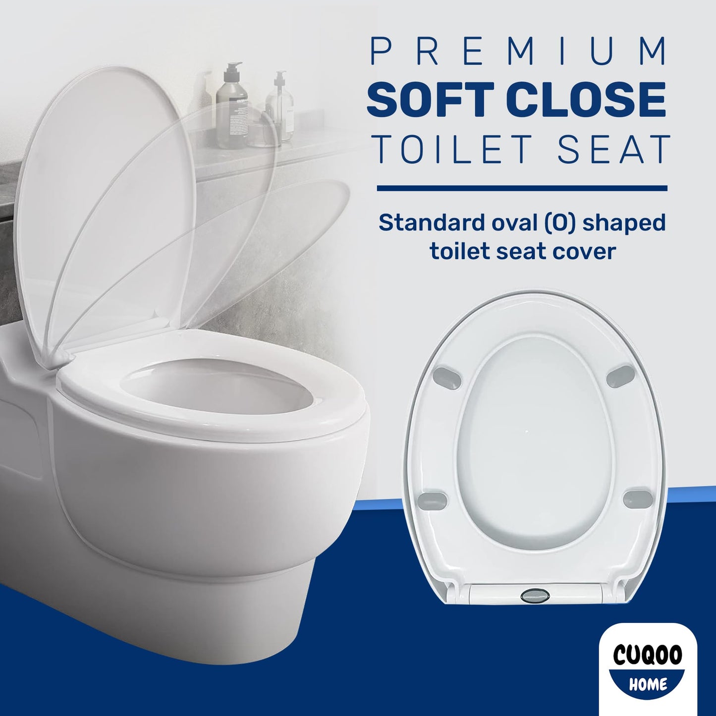 CUQOO Oval Toilet Seat Soft Close - Quick Release Toilet Seat - O Shape Soft Close Toilet Seat White - Slow Close Toilet Seat with Adjustable Hinges - Heavy Duty Toilet Seats