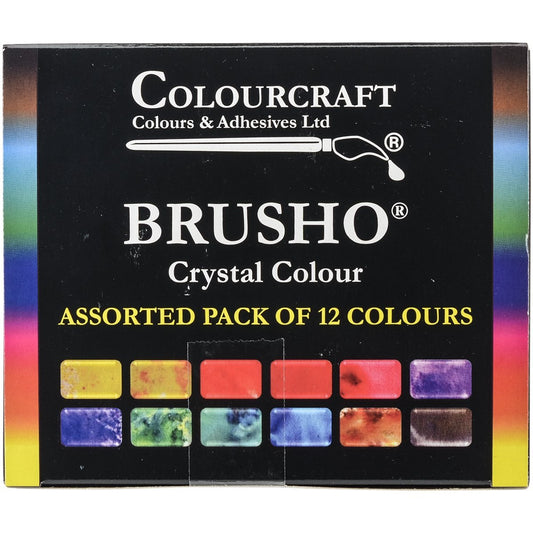 Brusho by Colourcraft BRU85000 Crystal Colour Assorted Pack of 12 Colours, 15 g Multicolor