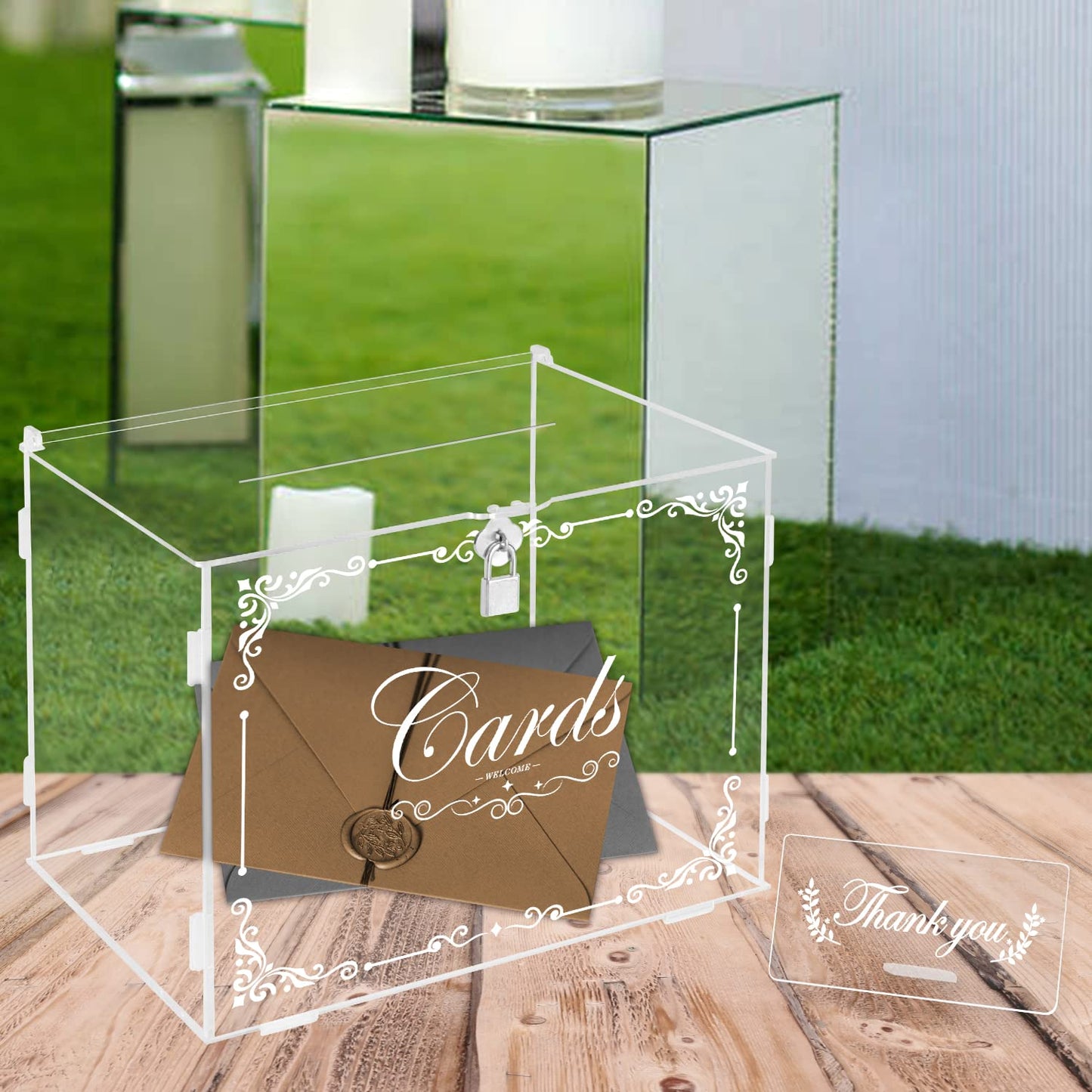 Benjia Acrylic Wedding Card Box Money Post Gift Box Holder, Clear Card Box Large Letter Envelope Boxes with Lock and Slot for Reception Anniversary Birthday Party Baby Shower (transparent) Mr & Mrs