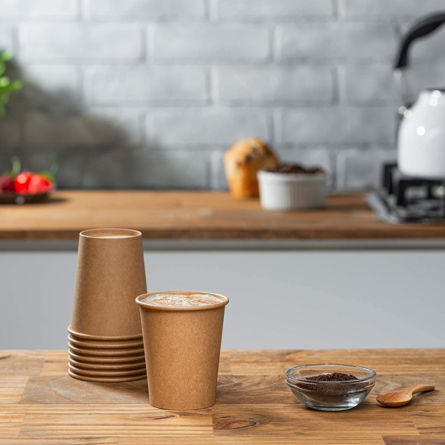 [100 Pack] 8 oz. - 240 ml Kraft Paper Hot Coffee Cups- Unbleached 8 oz.