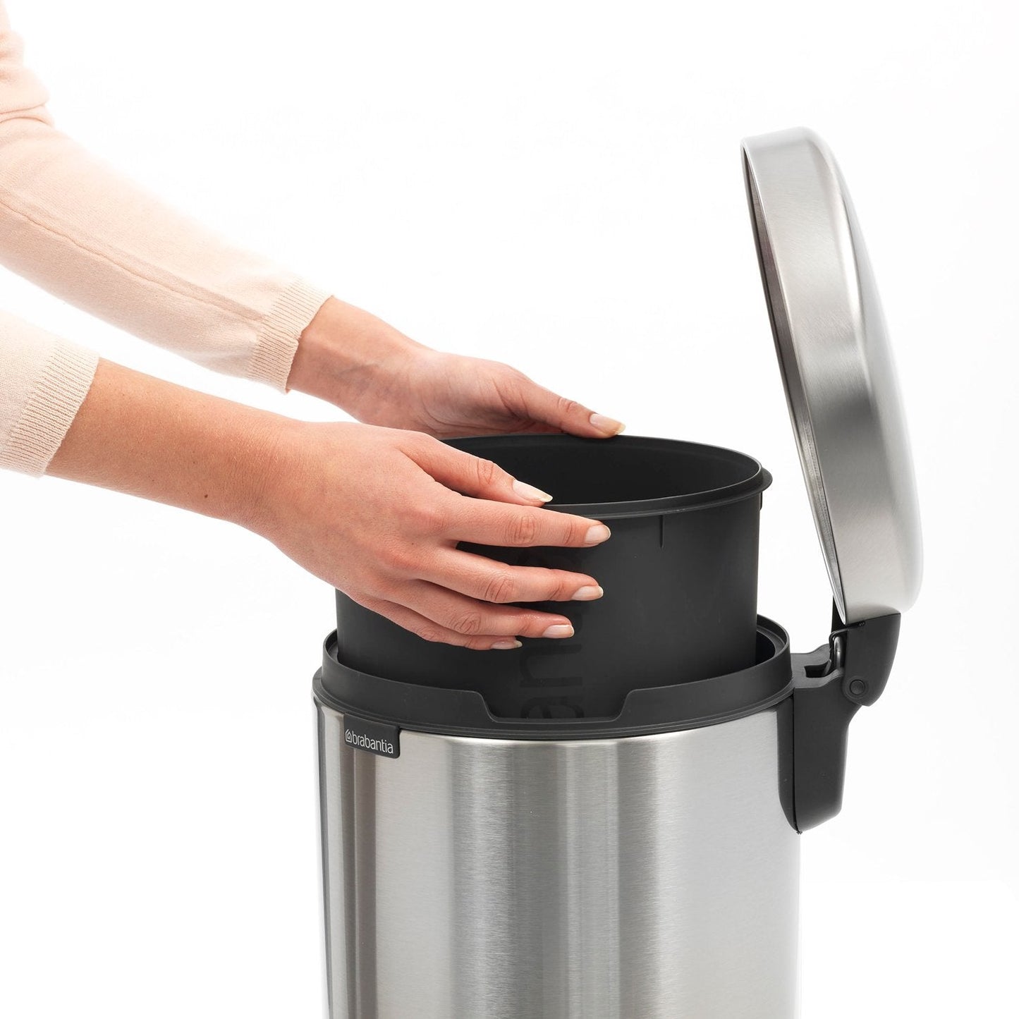 Brabantia NewIcon Pedal Bin 12L, Soft-Closure Rubbish Waste Bin, Removable Inner Bucket + Free Bin Bags, Brilliant Steel 12 Litre