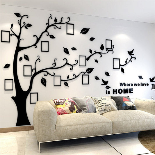 Tree Wall Stickers 3D DIY Tree Wall Decal Art Murals Large Family Photo Frames Tree Decoration for Living Room Bedroom Restaurant Home Decor M: 150*210CM 1 Black Right