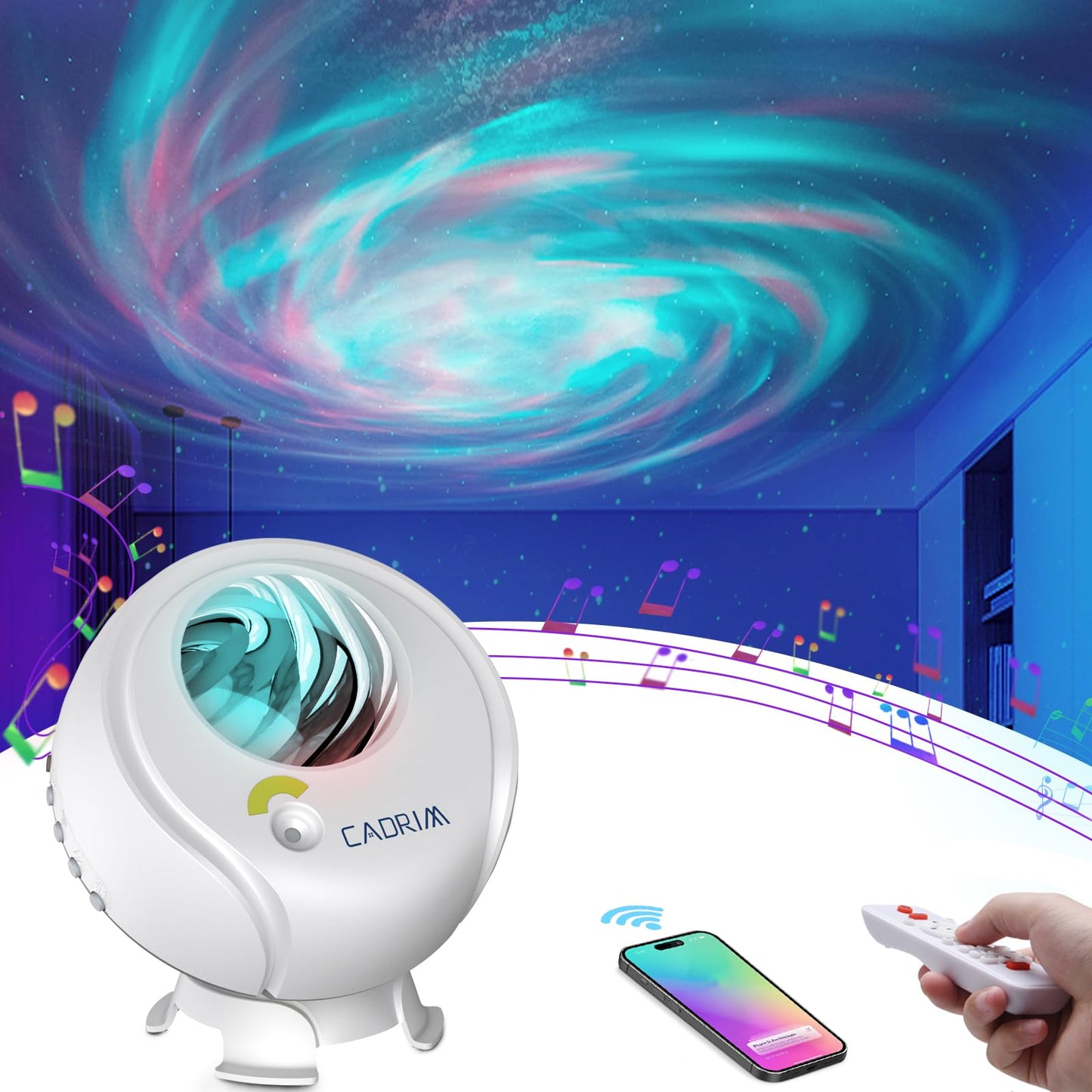 Cadrim Projector Star Galaxy Projector Universe Sky LED Night Light Starry Multicolor 3 in 1 Bluetooth Speaker 10 Levels Remote Control Timer Adjustable 90° Projection Lamp Bedroom Party Gift - White universe, nebula, stars