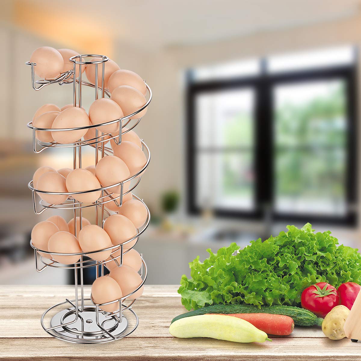 Toplife Spiral Design Stainless Steel Egg Skelter Dispenser Rack,Storage Display Rack Silver