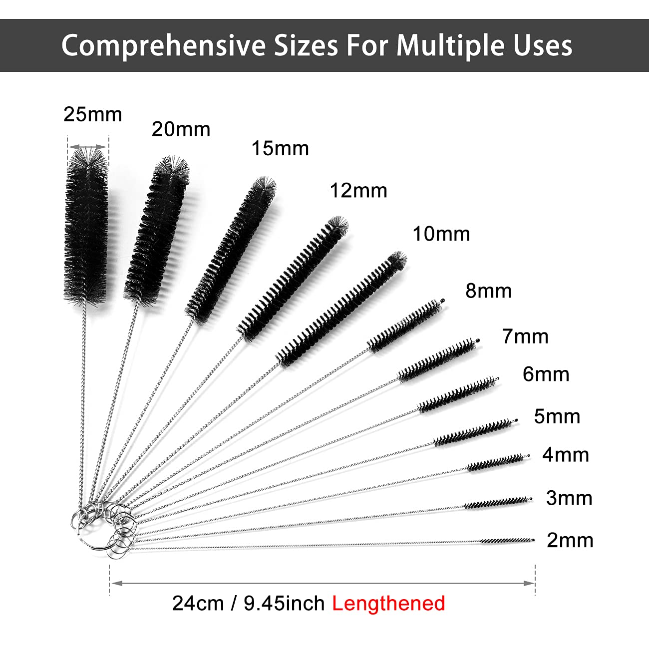 Kiemeu Bottle Brushes For Cleaning Small Pipe Cleaner Brush Small Brush For Cleaning,Reusable Straw Cleaner Brush,Black Black