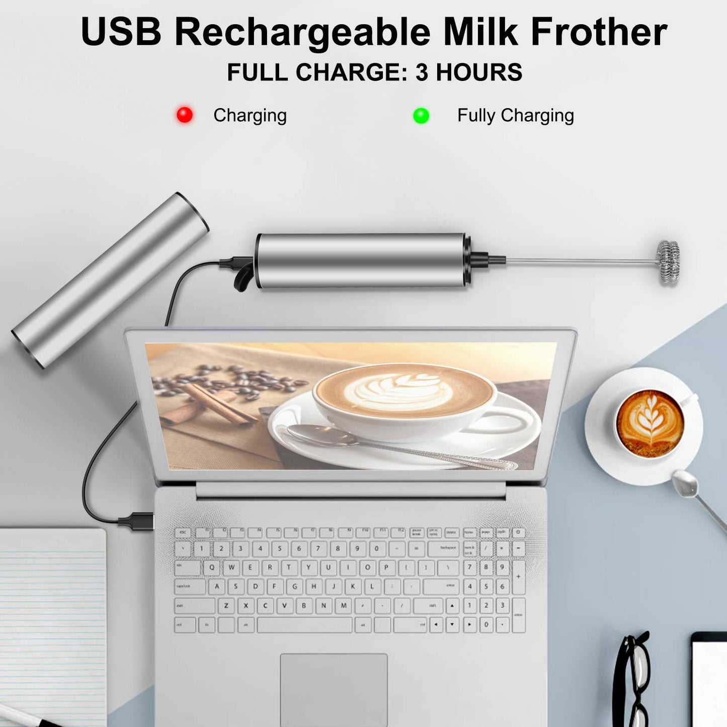 MOSUO Milk Frother Handheld Coffee Frother Electric Whisk, USB Rechargeable Foam Maker Bubbler Egg Beater for Latte Cappuccino Hot Chocolate (USB)