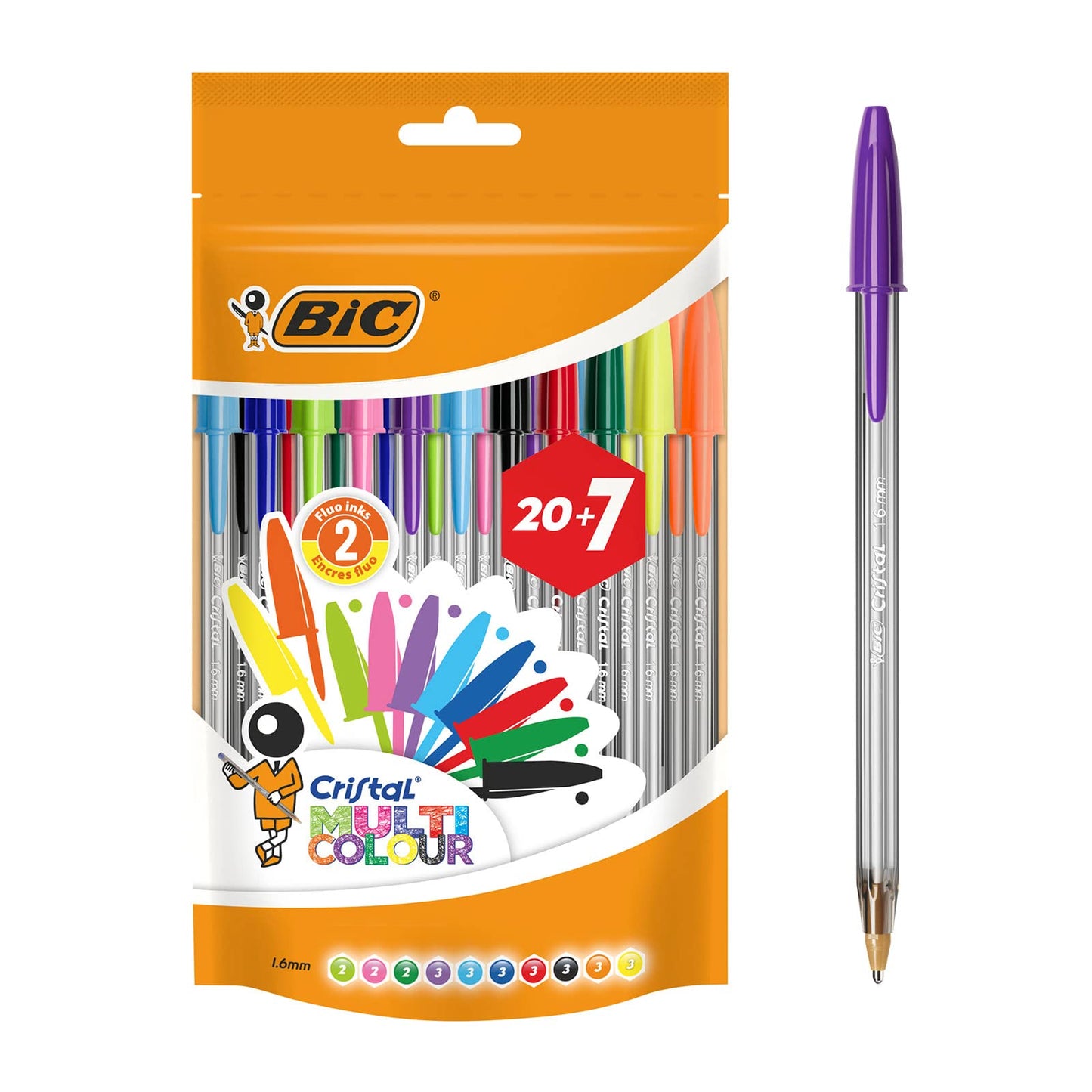 BIC Crystal Multicolour – Pen Bag Pack of 20 + 7 multicoloured ballpoint pen