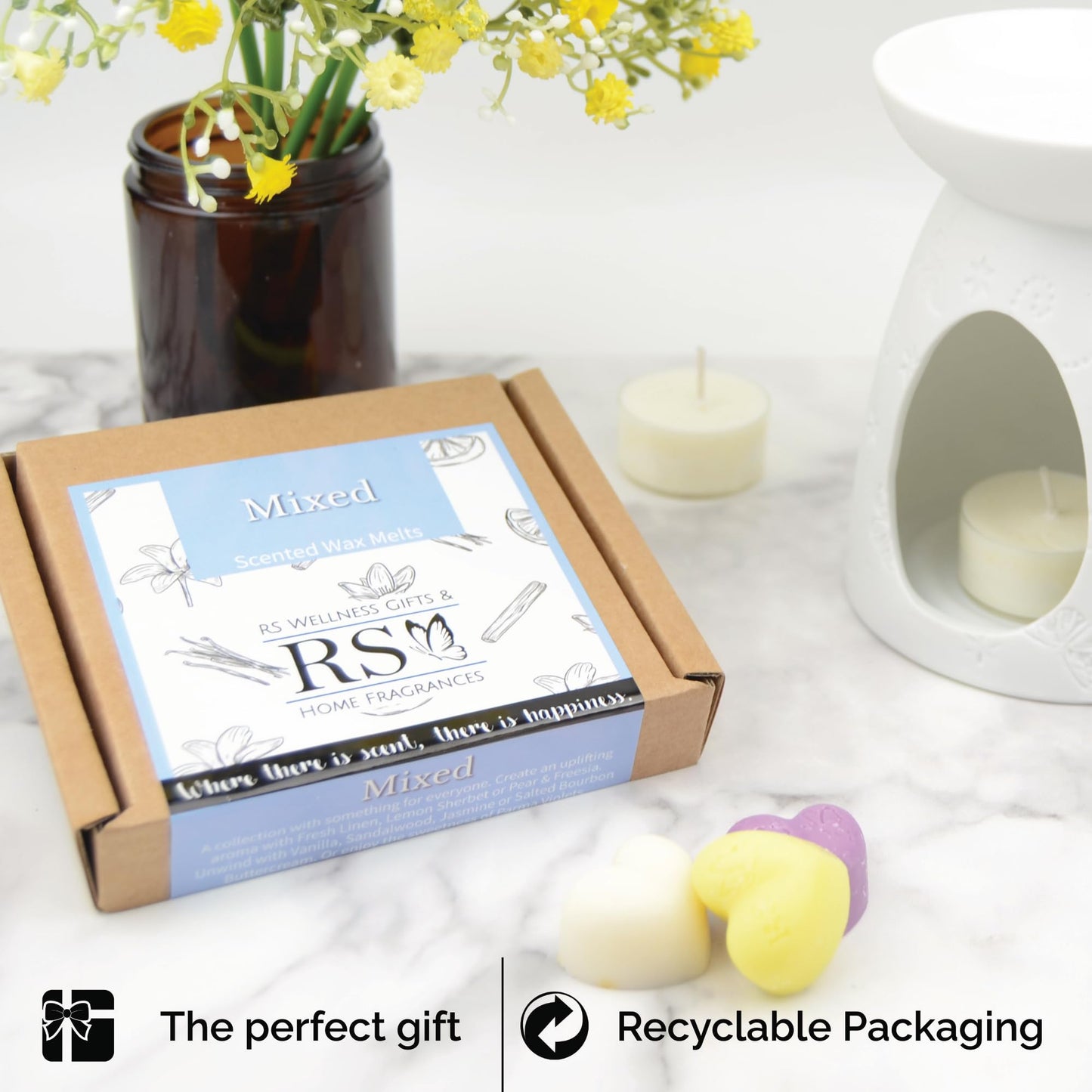 RS Wellness Mixed Scents Highly Scented Wax Melts - 16 Wax Melt Gift Set - Handmade Home Fragrance - Vegan & Pet Friendly - Luxury Candle Alternative - Highly Scented Candle Gifts For Women