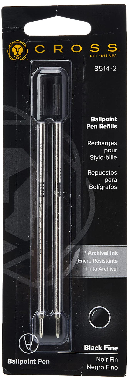 Cross 8514-2 Original Refill for Ballpoint Pen, Fine Point, Suitable for most Cross Ballpoint Pens, 2 Pack, Black Pack of 2