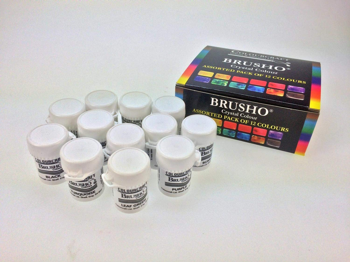 Brusho by Colourcraft BRU85000 Crystal Colour Assorted Pack of 12 Colours, 15 g Multicolor