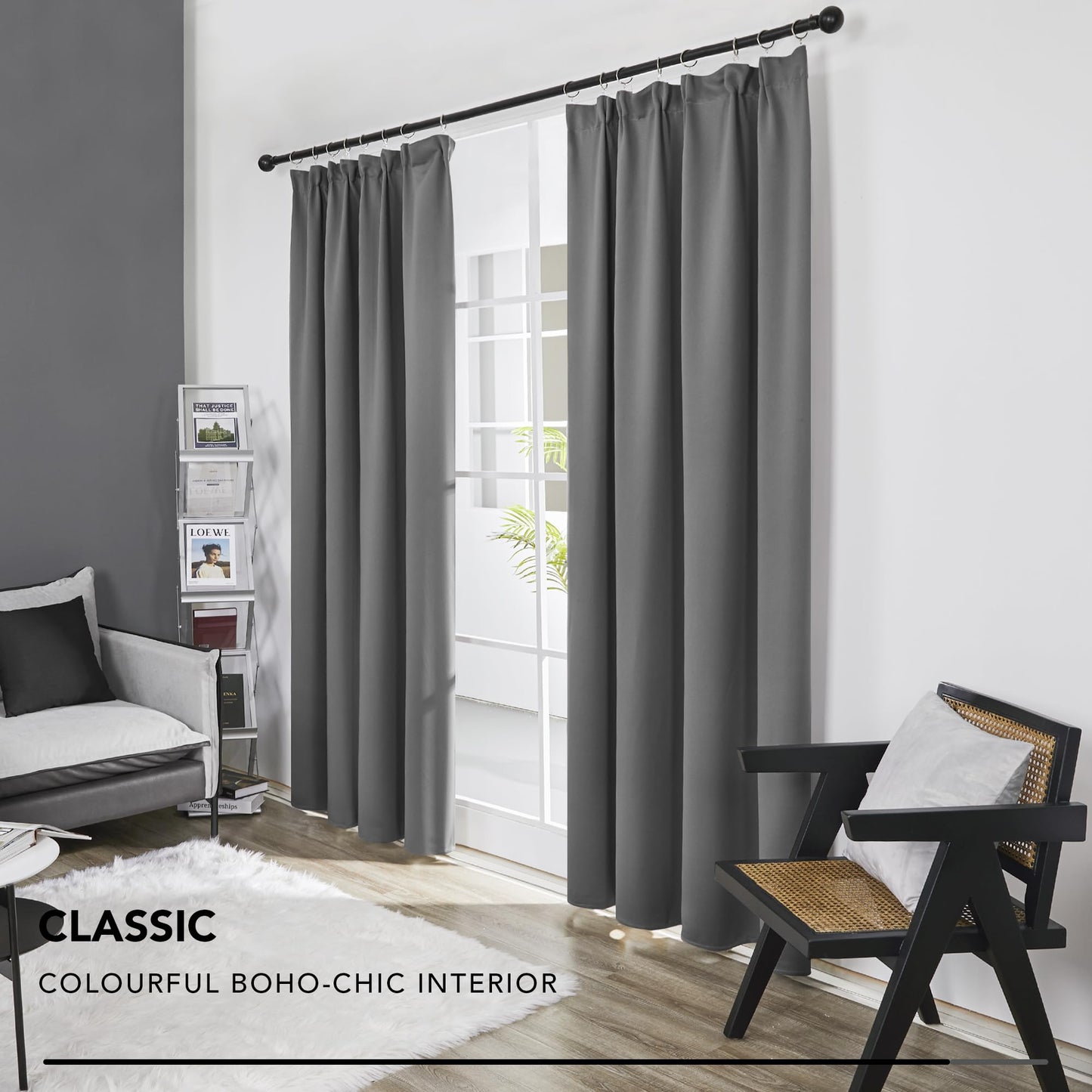 Deconovo Solid Pencil Pleat Curtains for Bedroom Thermal Insulated Tape Top Blackout Curtains 66 x 54 Light Grey Two Panels W66 x L54