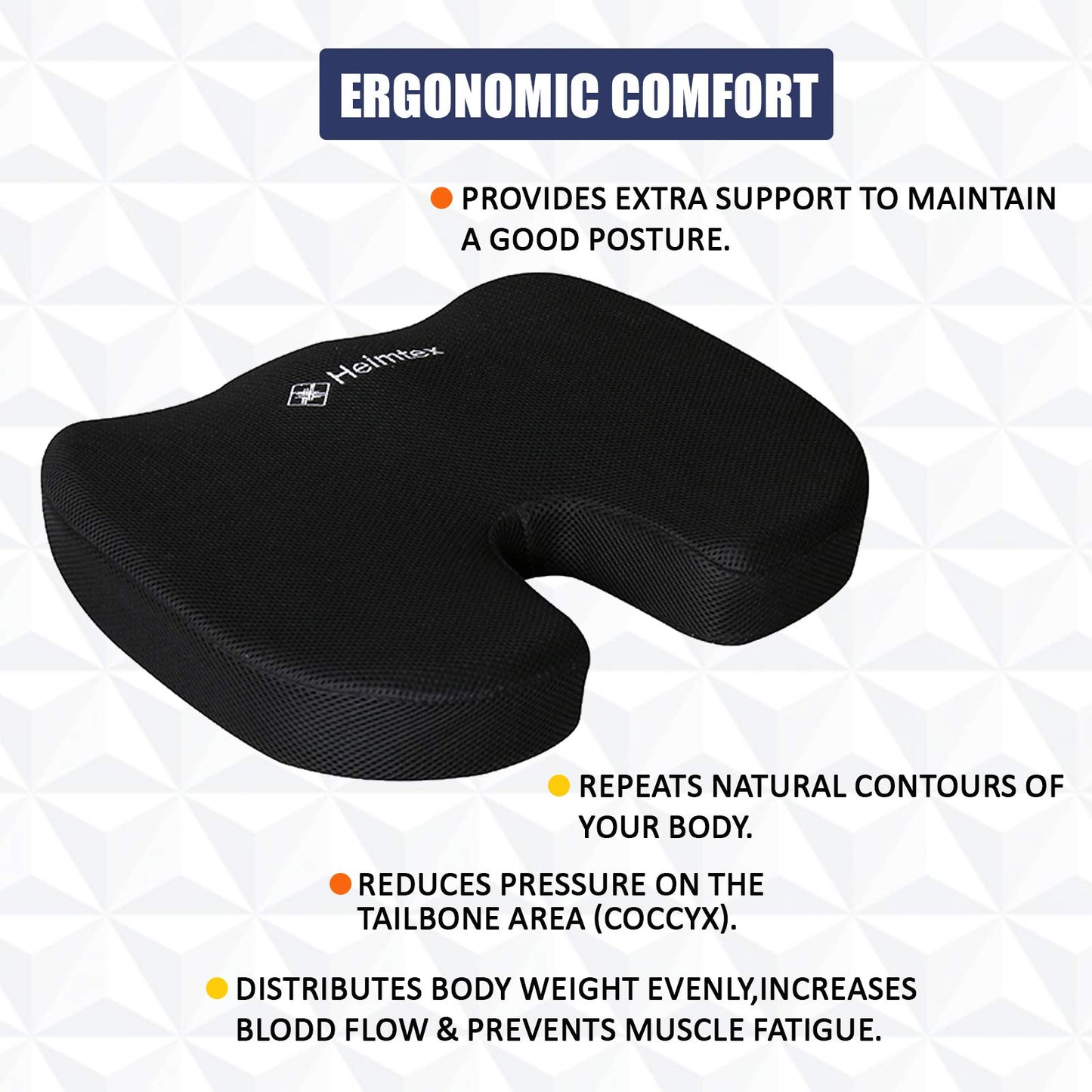 EDS Seat Cushion for Office Chair Memory Foam Coccyx Pain Relief Cushion Pillow for Back Support Non-Slip Seat Pad for Office Desk, Gamming Chair, Wheelchair, Car Seat, Sciatica, Tailbone Pain