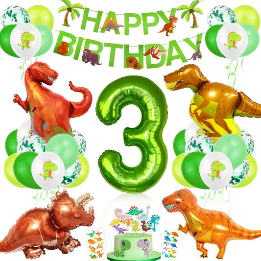 Dinosaur Birthday Party Decoration Set, Giant Dinosaur Foil Balloons, 3rd Birthday Balloons Set, 3rd Birthday Balloons Green for Dinosaur Party Decoration Jungle Party Boys Children Green-3