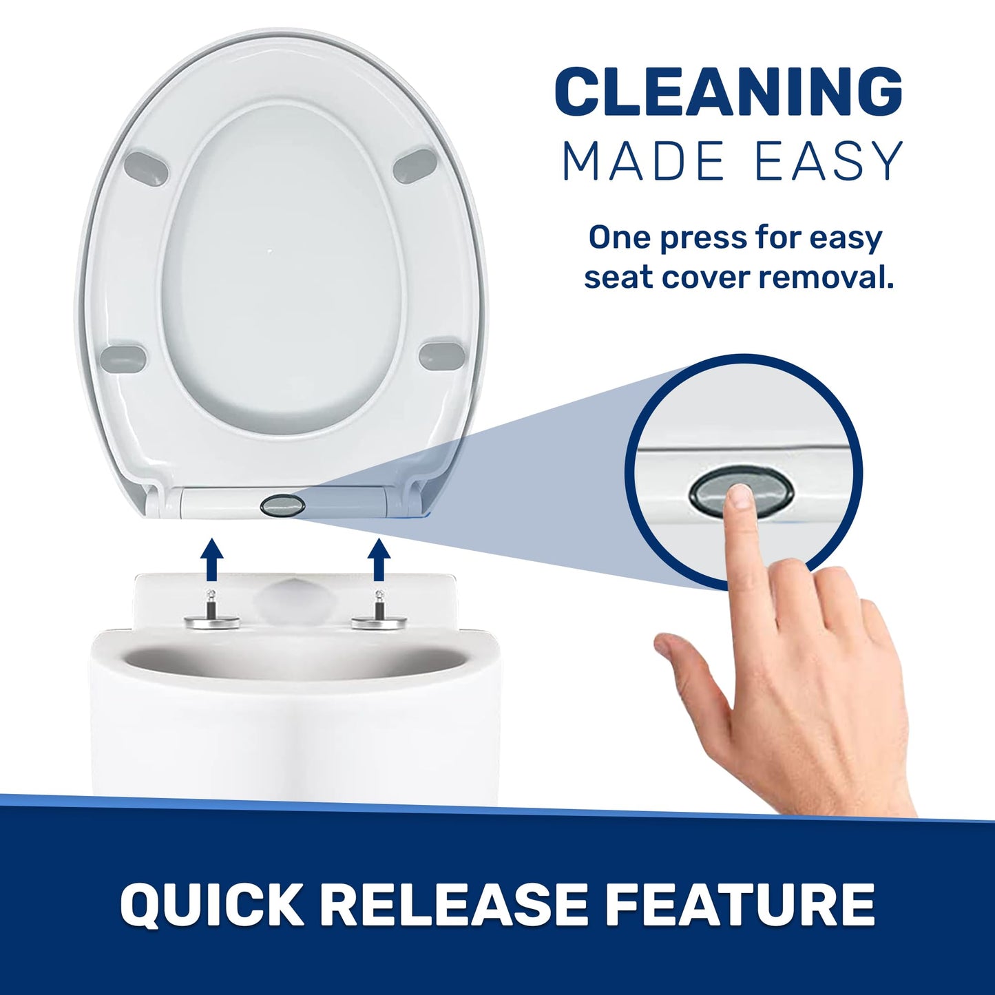 CUQOO Oval Toilet Seat Soft Close - Quick Release Toilet Seat - O Shape Soft Close Toilet Seat White - Slow Close Toilet Seat with Adjustable Hinges - Heavy Duty Toilet Seats