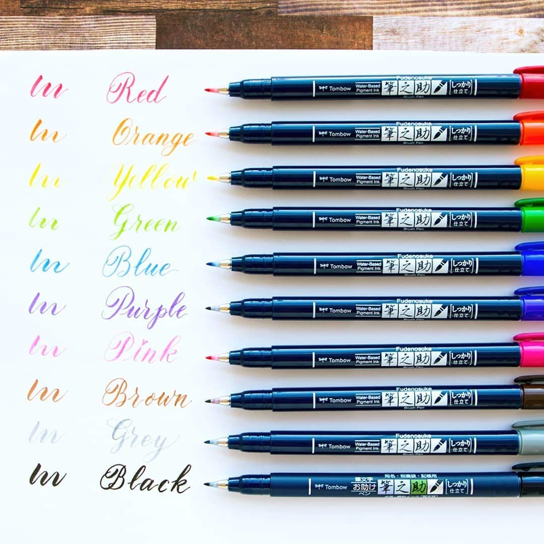 Tombow Fudenosuke Brush Pen - Hard - 10 Colors Set (WS-BH10C)