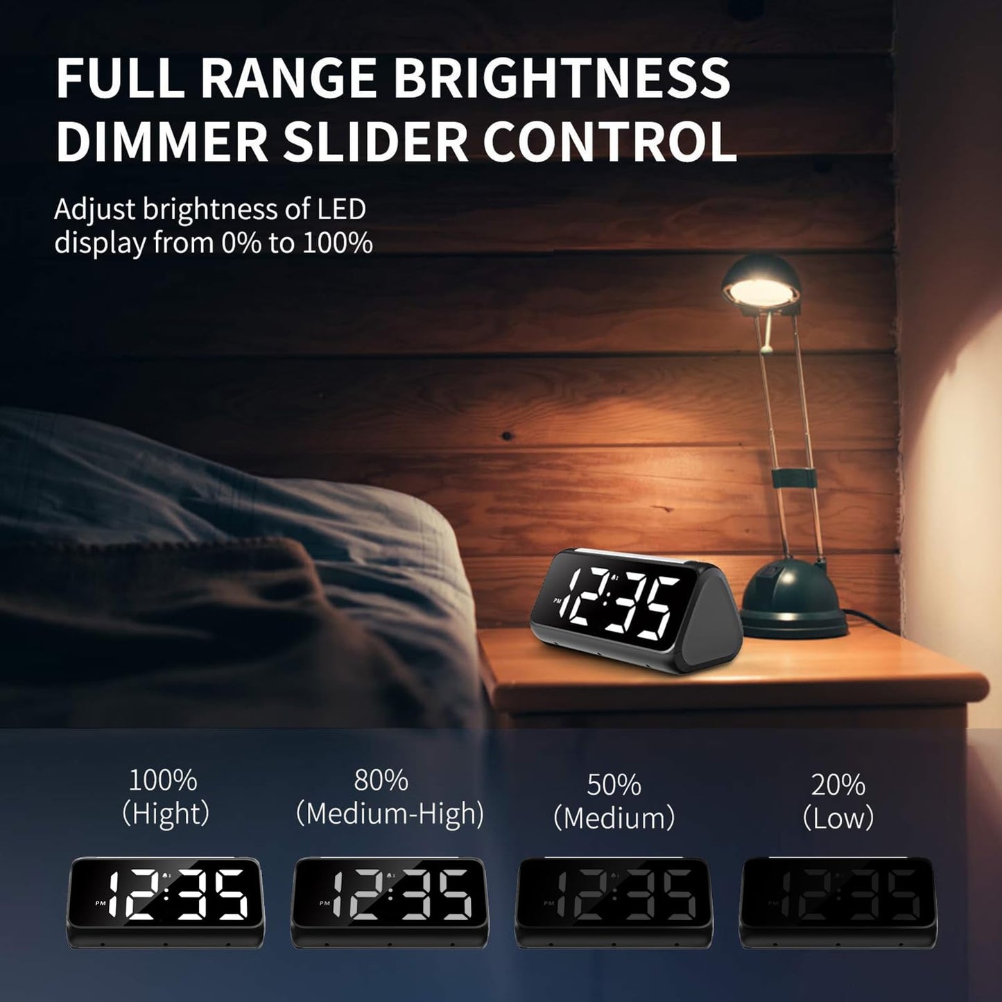 Alarm Clock Bedside with Night Light, Simple Large LED Display Big Number Digital Alarm Clocks for Living Room, with Dimmer USB Charger, Dual Alarm Clocks, Room Decor Black