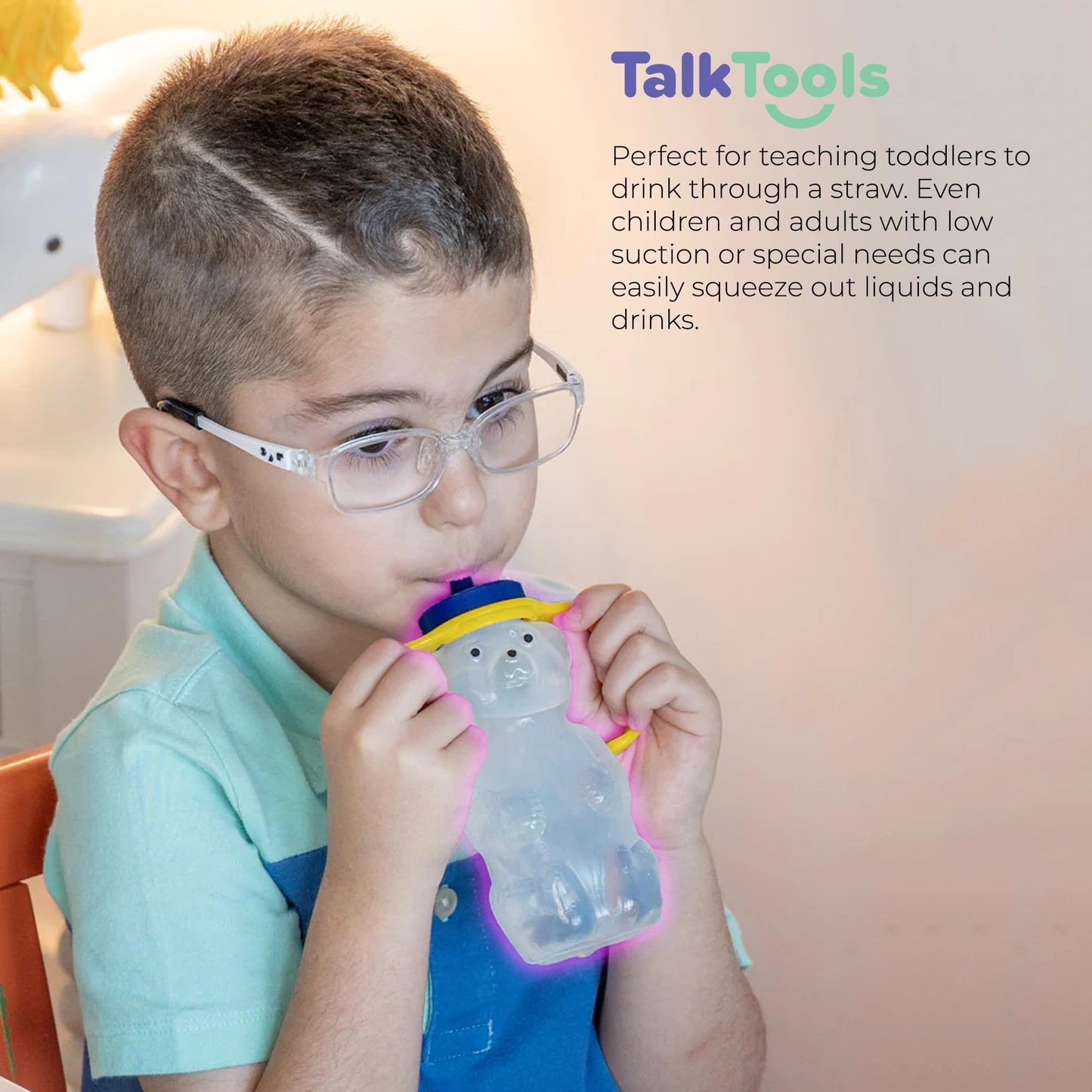 TalkTools Honey Bear Drinking Cup with 2 Flexible Straws - Includes Instructions - Spill-Proof Lid