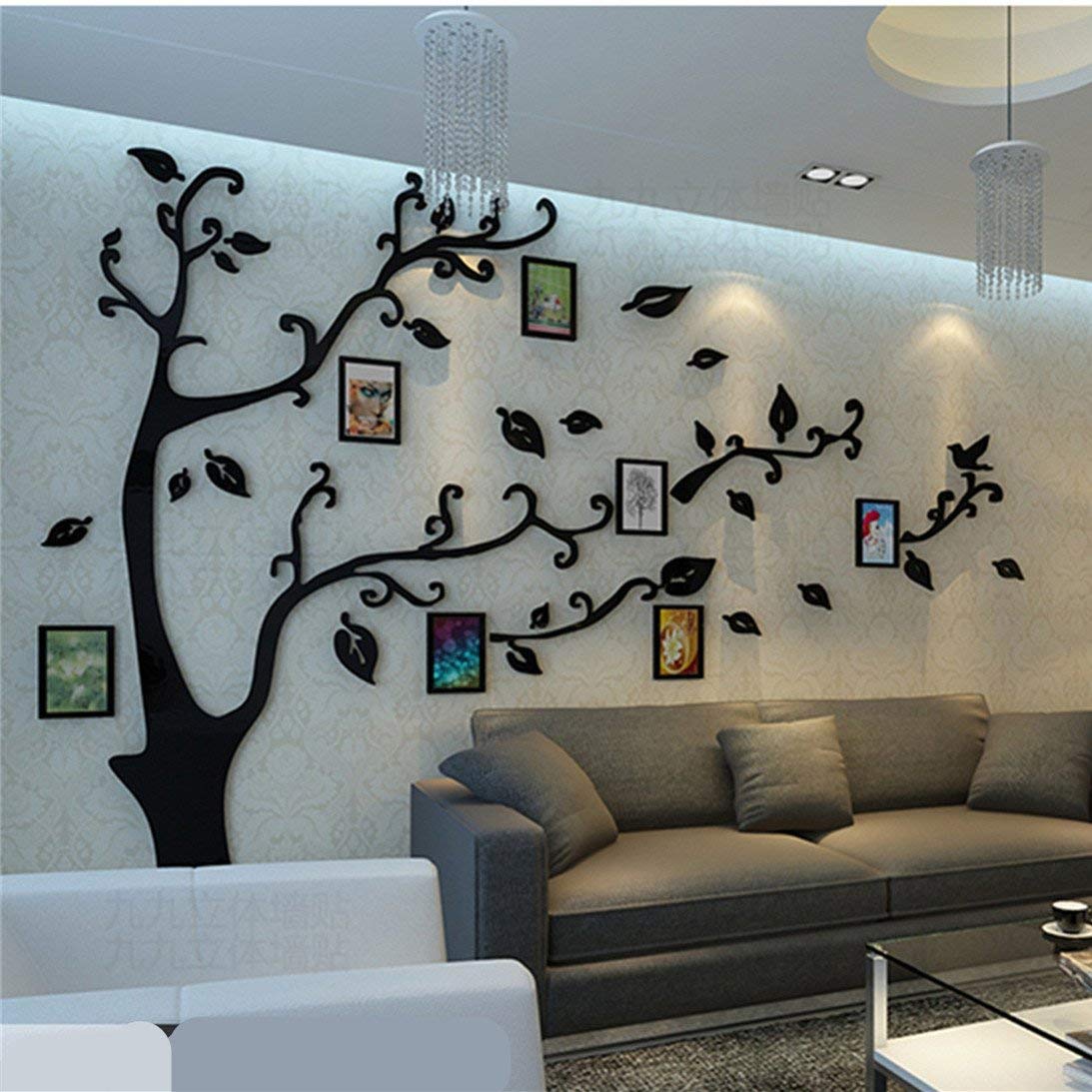 Tree Wall Stickers 3D DIY Tree Wall Decal Art Murals Large Family Photo Frames Tree Decoration for Living Room Bedroom Restaurant Home Decor M: 150*210CM 1 Black Right