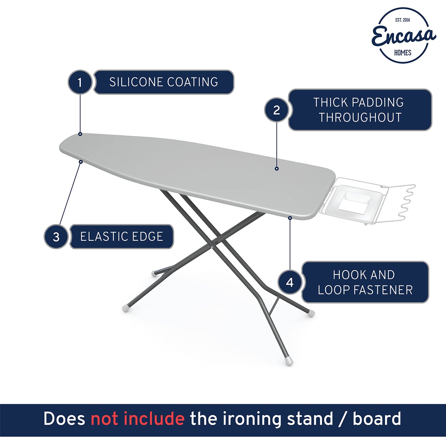 Encasa Homes Metallised Ironing Board Cover 'Silver Super Luxury' with Foam + Felt PAD (Fits Large Boards 125 x 39 cm) Heat Reflective, Scorch Resistant, Bungee Elasticated, 3 Fasteners L Silver Luxury