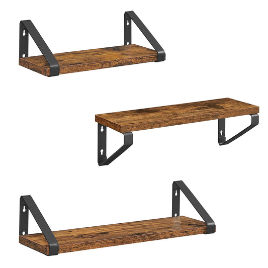 VASAGLE Wall Shelf Floating Shelf 2 Pack 2 Ways to Mount Hanging Storage Shelf for Living Room Kitchen Office Bathroom Rustic Brown and Black LWS33BX Rustic Brown + Black