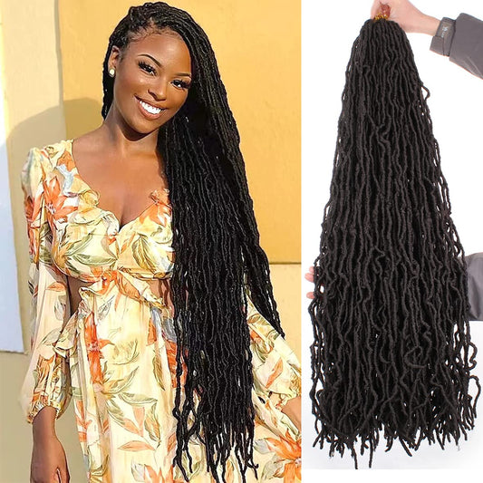 Leeven 30 Inch Soft Locs Crochet Hair for Women Nu Faux Locs Crochet Braids 7 Pack Goddess Faux Locs Crochet Hair Extensions 1B# 30 Inch (Pack of 7)