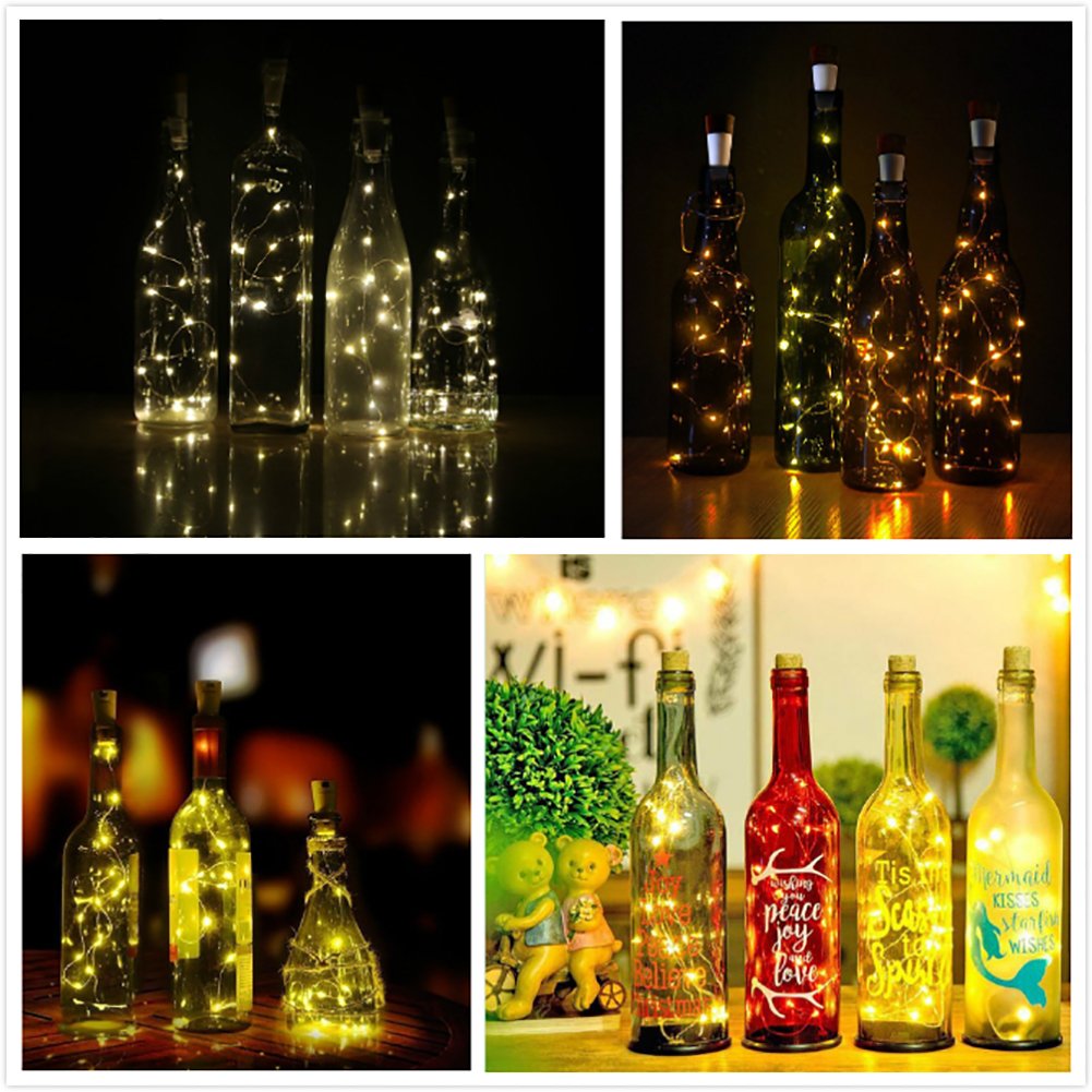 LED Cork Bottle Lights, USB Powered Rechargeable, 6.2ft 20 LED, Copper Wire String Starry LED Lights for DIY, Home Kitchen, Wedding, Halloween, Christmas, Party Decor (Warm White, 3 Pcs)