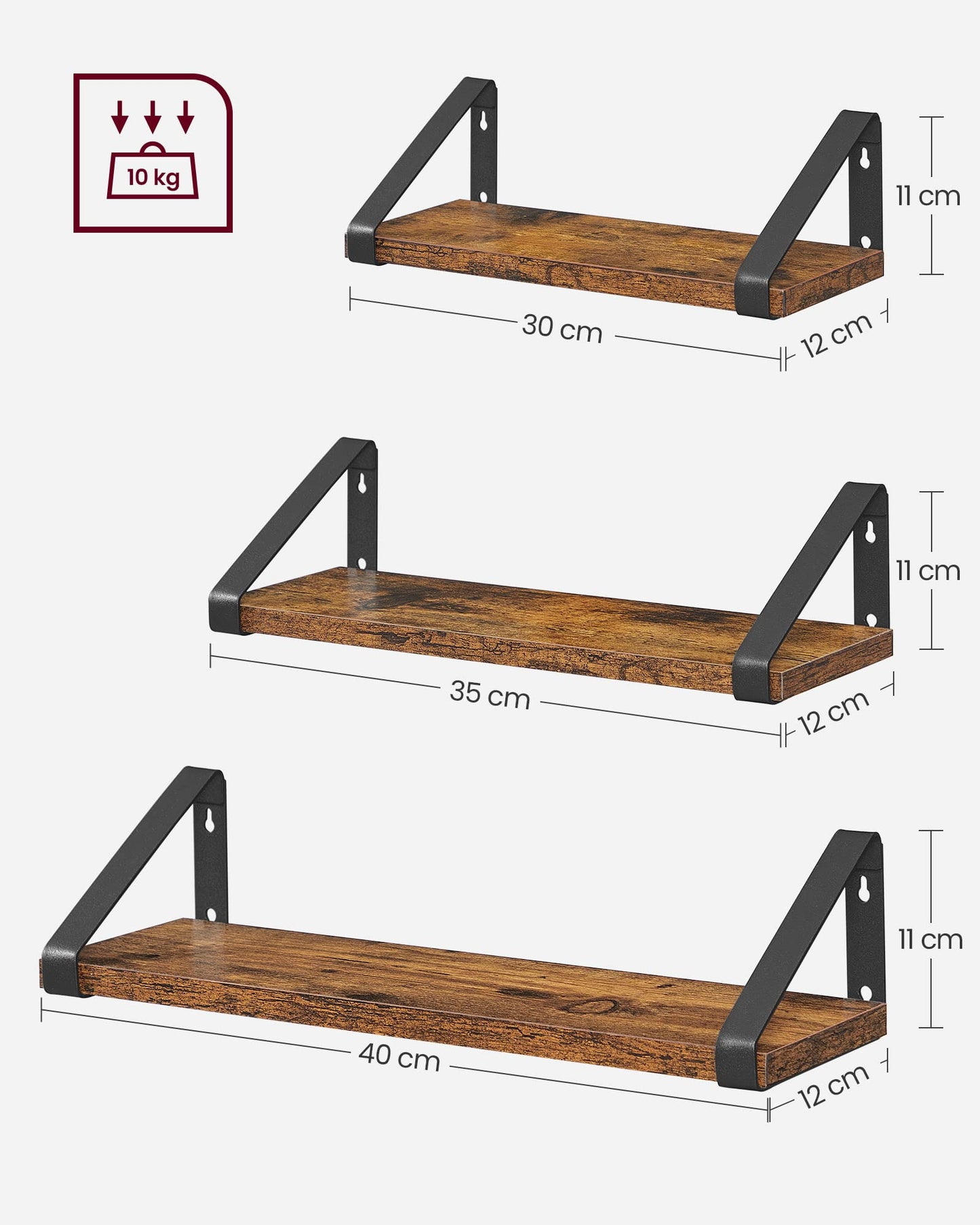 VASAGLE Wall Shelf Floating Shelf 2 Pack 2 Ways to Mount Hanging Storage Shelf for Living Room Kitchen Office Bathroom Rustic Brown and Black LWS33BX Rustic Brown + Black