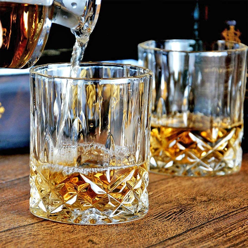 GLASKEY Whiskey Glasses Set of 4,315ml Lead-Free Crystal Whiskey Tumbler,Dishwasher Safe Rocks Glass Rum Cocktail Drinkware,Personalised Whisky Glass Gift Set for Men, Dad, Brother 315ml