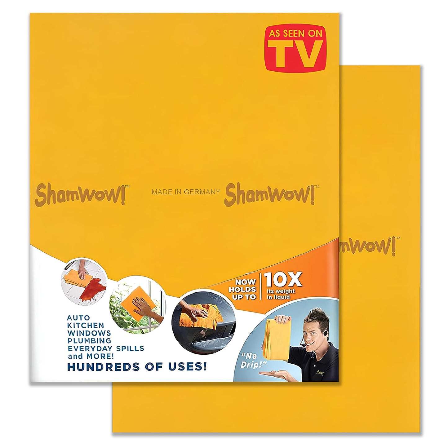 The Original Shamwow - Super Absorbent Multi-Purpose Cleaning Shammy Chamois Towel Cloth - Holds 10X its Weight in Liquid - Machine Washable - Will Not Scratch (2 Pack, Large Orange) 2 Pack