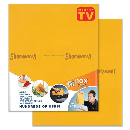 The Original Shamwow - Super Absorbent Multi-Purpose Cleaning Shammy Chamois Towel Cloth - Holds 10X its Weight in Liquid - Machine Washable - Will Not Scratch (2 Pack, Large Orange) 2 Pack