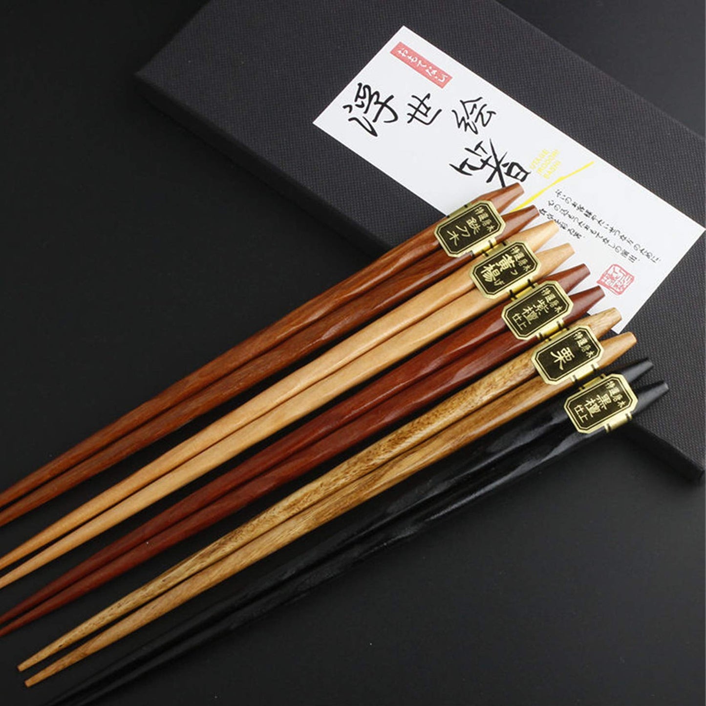 Rpanle Chopsticks, 5 Pairs Japanese Natural Wood Chopsticks, Reusable Chopsticks in Luxurious Gift Box for Sushi, Noodle, Rice, Ramen Style a