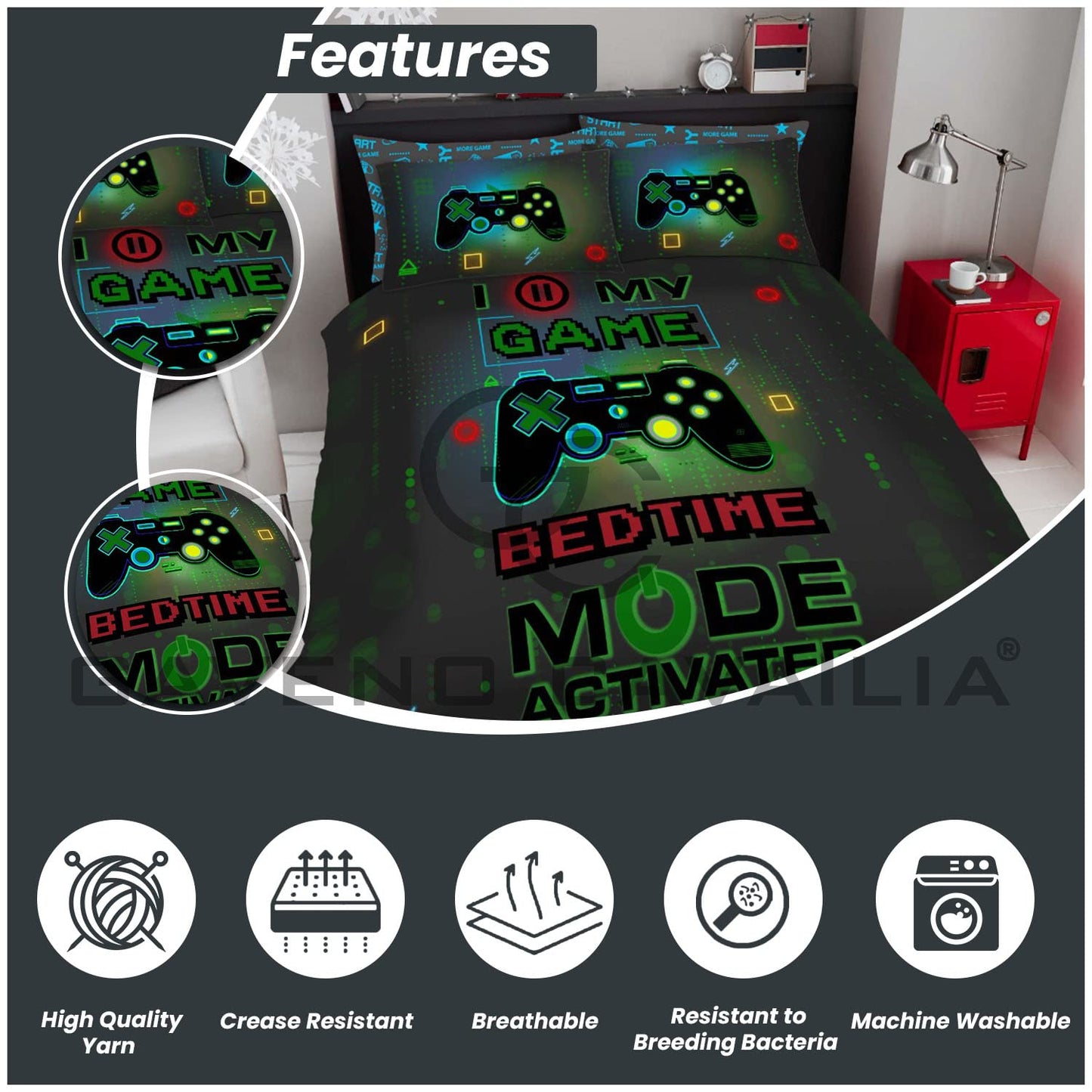 GC GAVENO CAVAILIA Gaming Duvet Cover, Reversible Kids Single Bedding Set, Quilt Cover With Pillowcase, Gamer-multi Gamer, Multi