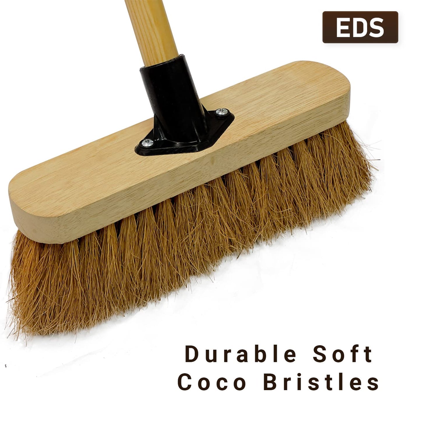 10” Soft Broom Indoor with Wooden Handle Natural Coco Bristles Sweeping Brush with Durable Support Bracket for Cleaning Any Surface Wooden Floor Decking and Paving Slabs (Pack of 2) Softer Coco Bristles Pack of 2