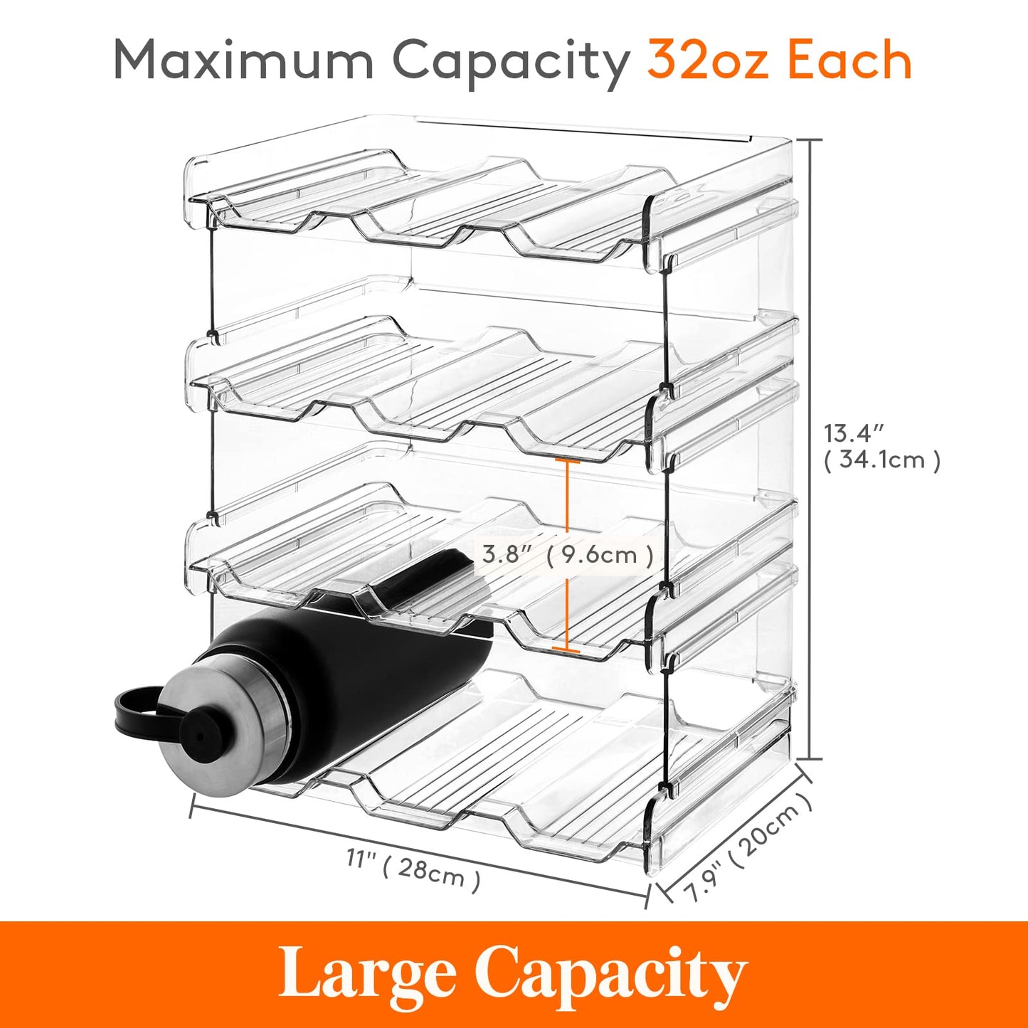 Lifewit Stackable Water Bottle Organiser for Cabinet, Freezer, Pantry - Plastic Bottle Holder Wine Rack for Kitchen Countertop Storage, Cupboard, Office - Pack of 4, Each Rack Holds 3 Containers 12 bottles