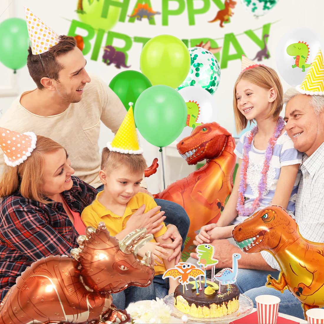 Dinosaur Birthday Party Decoration Set, Giant Dinosaur Foil Balloons, 3rd Birthday Balloons Set, 3rd Birthday Balloons Green for Dinosaur Party Decoration Jungle Party Boys Children Green-3