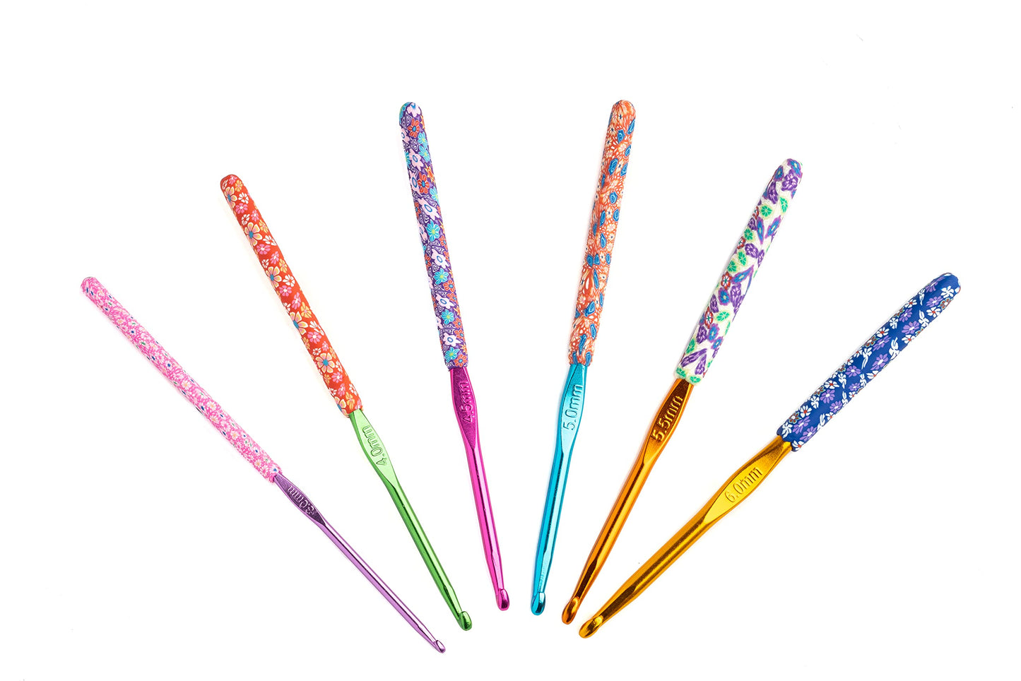 The Quilted Bear Crochet Hook Set - Premium Soft Grip Floral Hooks with Ergonomic Polymer Clay Handle 12 (2mm, 2.5mm, 3mm, 3.5mm, 4mm, 4.5mm, 5mm, 5.5mm, 6mm, 6.5mm, 7mm & 8mm) Set of 12