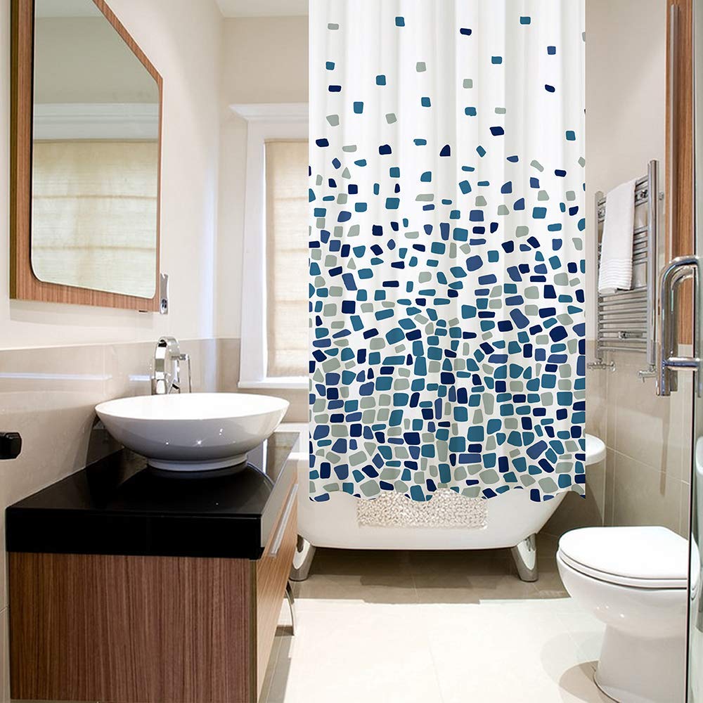 ANSIO Shower Curtain Mould & Mildew Resistant (Mosaic Blue, 180 x 180 cm - 2 Pack) Mosaic Blue