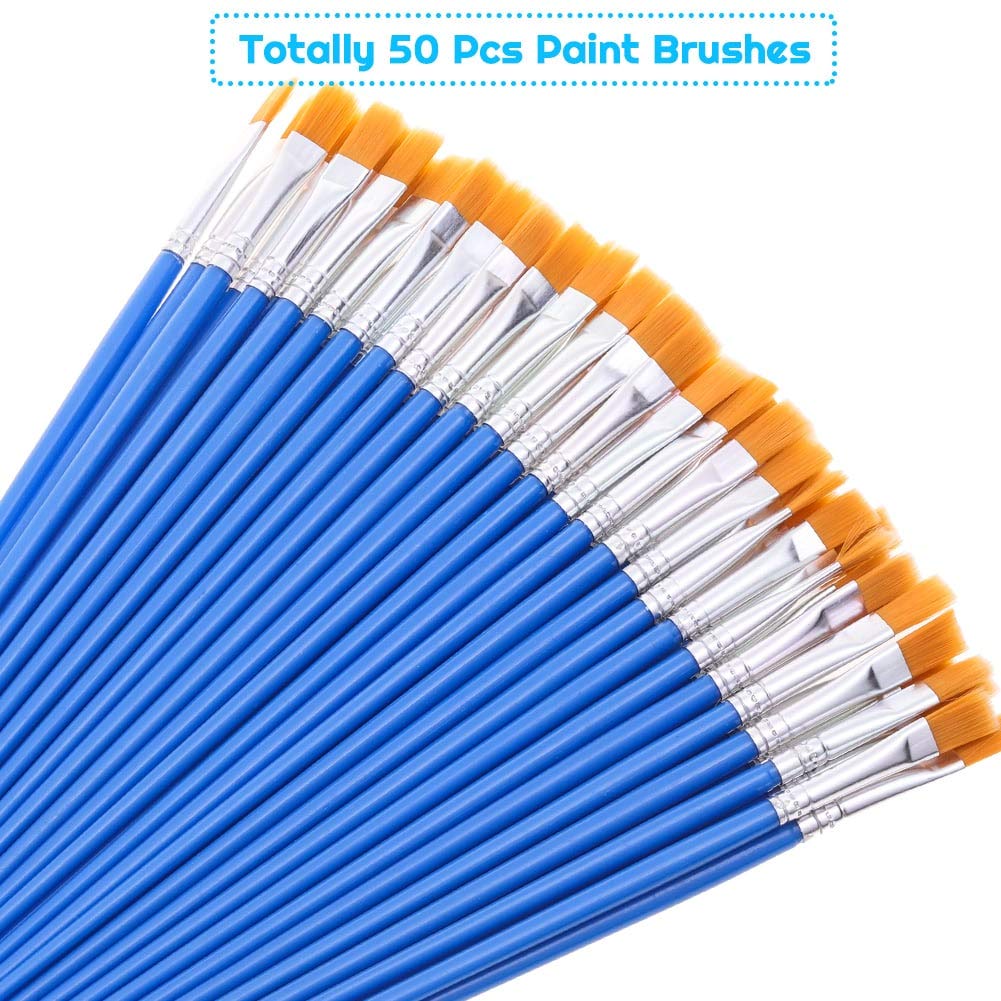 50 Pcs Small Paint Brushes for Craft, Anezus Flat Paint Brushes for Kids Small Brushes Bulk for Detail Painting Children Beginners Acrylic Watercolor 50 x flat paint brushes