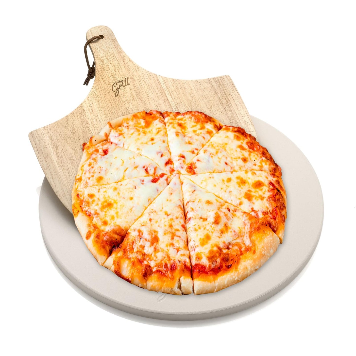 Pizza Stone by Hans Grill Baking Stone for Pizzas use in Oven and Grill | BBQ Free Wooden Pizza Peel Round Board 15 Inches (38CM) Easy Handle Baking | Bake Grill, for Pies, Pastry Bread, Calzone