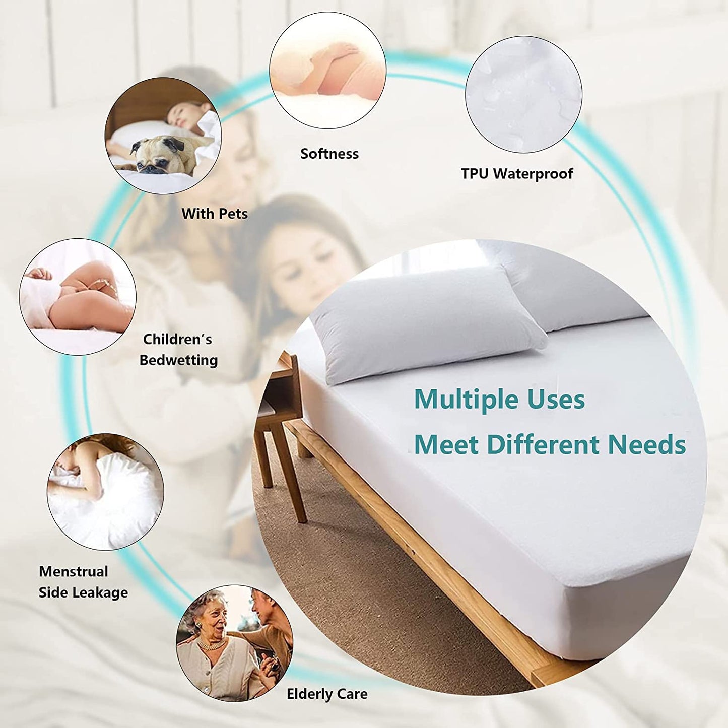 Dudu N Girlie Cot Bed Mattress Protector Waterproof 140 x 70 -Toddler Bed Mattress Protector- Mattress Cover for Baby Breathable and Non Noisy Anti bacterial and Fully Fitted. White 1 Count (Pack of 1)