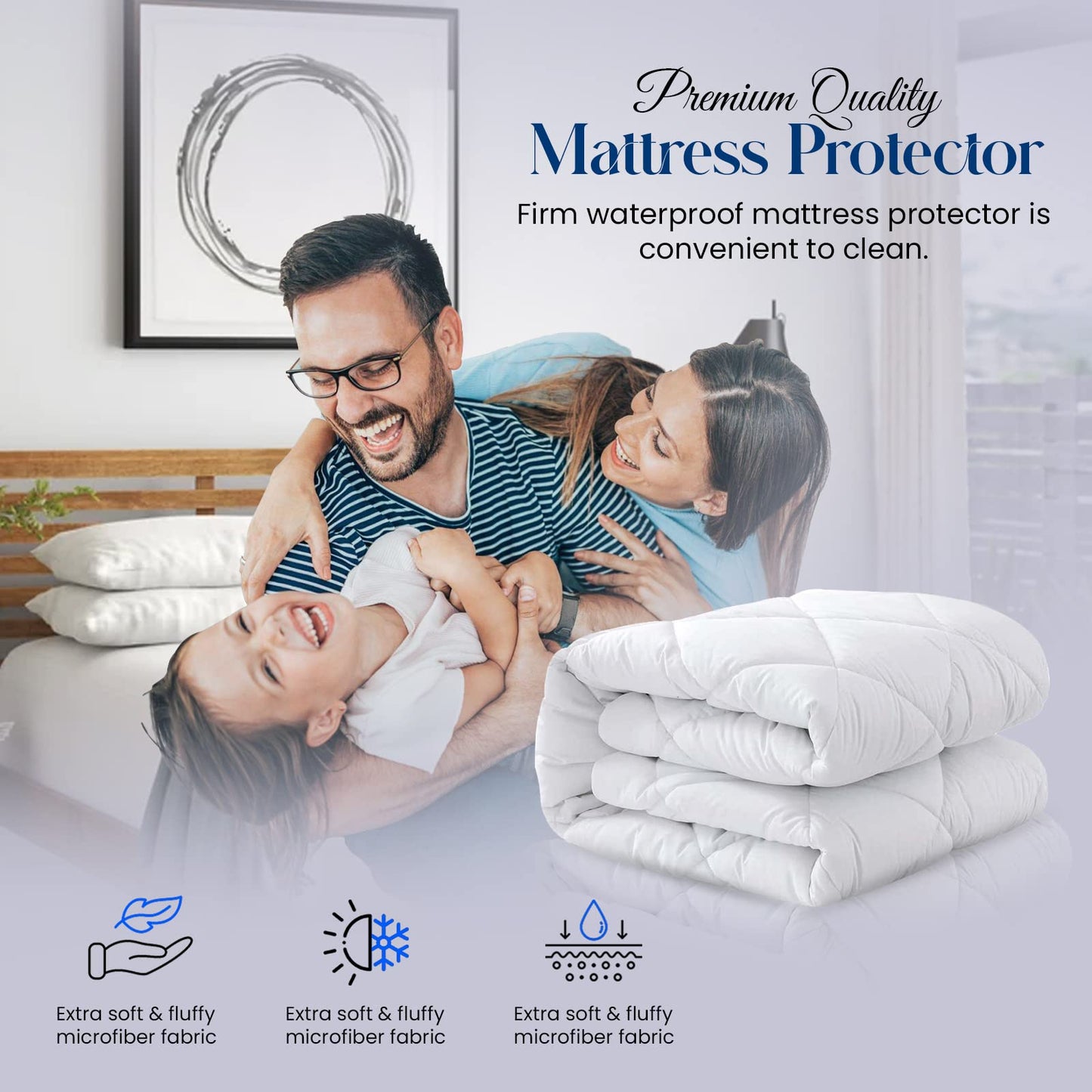 Sunshine Comforts Microfiber Quilted Waterproof Kingsize Mattress Protectors King Size - 30cm Deep Stretch Skirt King Size Mattress Protector Non-Noisy King Size Mattress Protector (150x190cm) White King - New Edition (Waterproof)