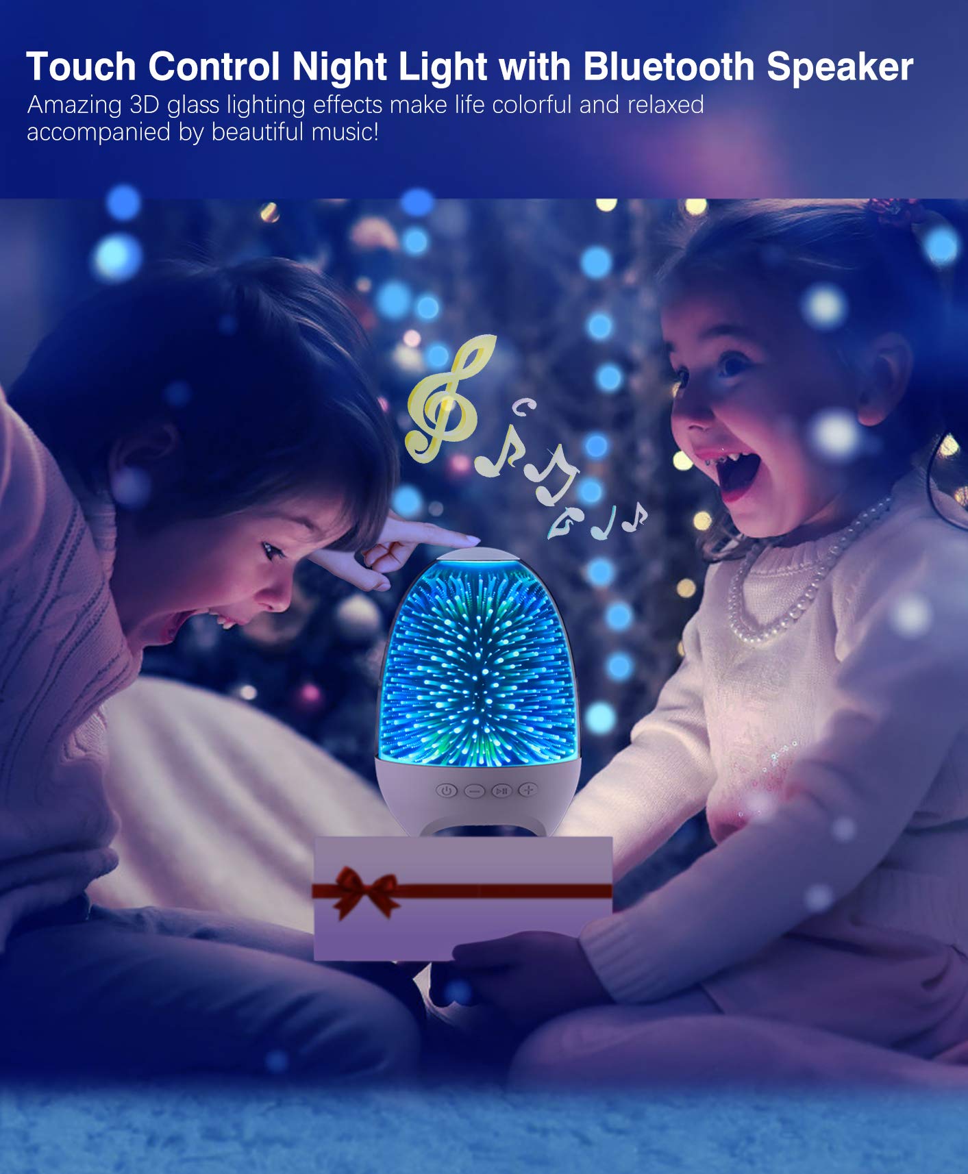 Bluetooth Speaker Night Lights, 3D Galaxy Bedside lamp Touch Control, Dimmable RGB 7 Colours Changing LED Portable Wireless Rechargeable Table Lamp for Bedroom,Best Gift for Kids, Boys, Girls 3d Galaxy Star Night Lights With Bluetooth Speaker, White