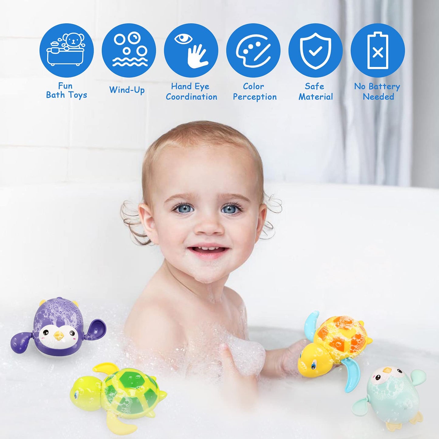 BelleStyle Bath Toys for Kids, Baby Wind Up Bath Toys, Swimming Water Floating Turtle Penguin Clockwork Bathtub Pool Toy Game for Kids Boys Girls Toddlers Baby Bath Time A