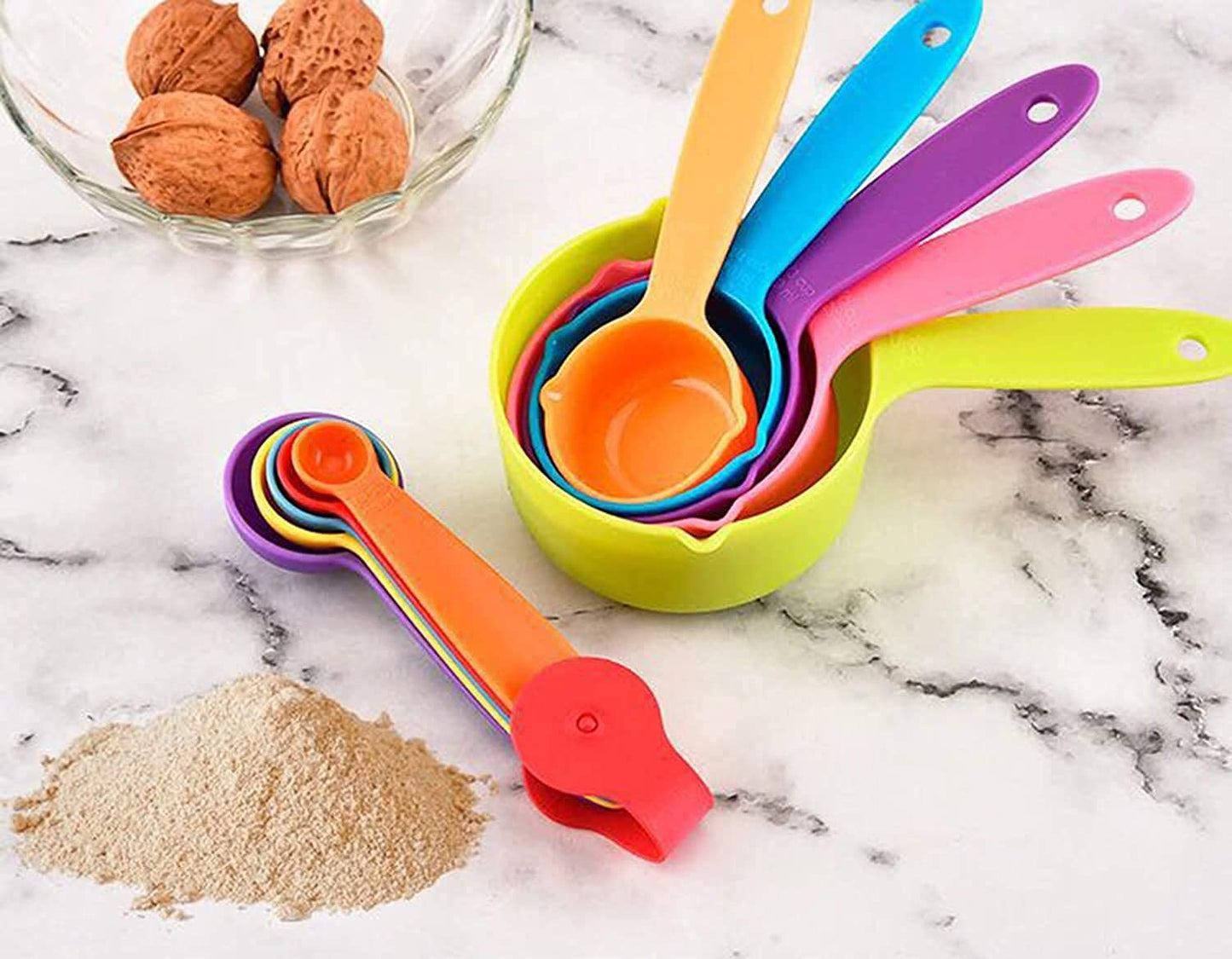 Rightox Measuring Cups and Spoons Food Graded Plastic Stackable Kitchen Utensil Set of 10 Multicolour 10 Pieces