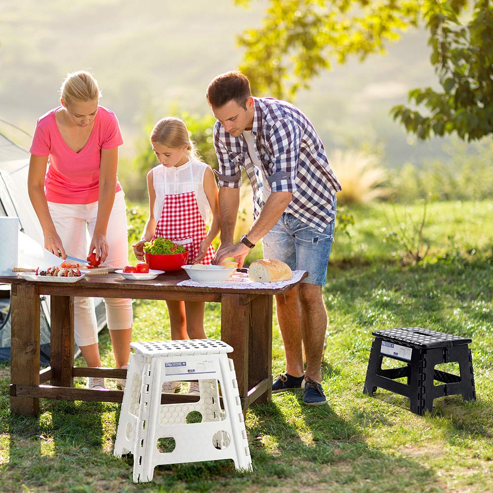 HOUSE DAY 16 inch(40cm) Folding Step Stool - Large Size Kitchen Folding Step Stool for Adults Space Saving Folding Stool for Children & Adult Step Durable Plastic Stool Heavy Duty Foldable Stool-White 16 inch，White