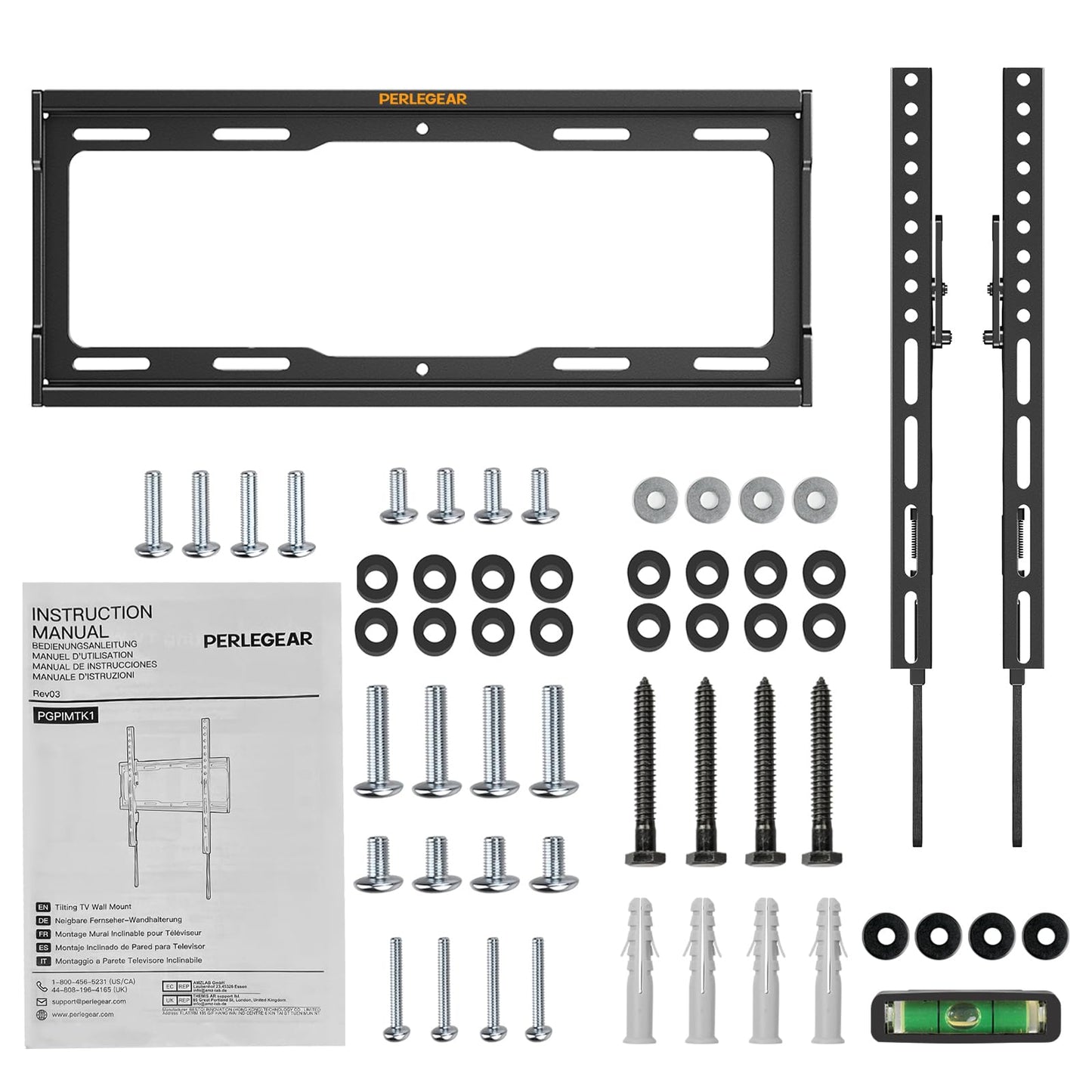 Perlegear TV Wall Bracket for Most 26-65 inch TVs up to 45kg, Max VESA 400x400mm, 55 inch Tilt TV Wall Mount with Pull Cord Safety Locks, PGPIMTK1-E