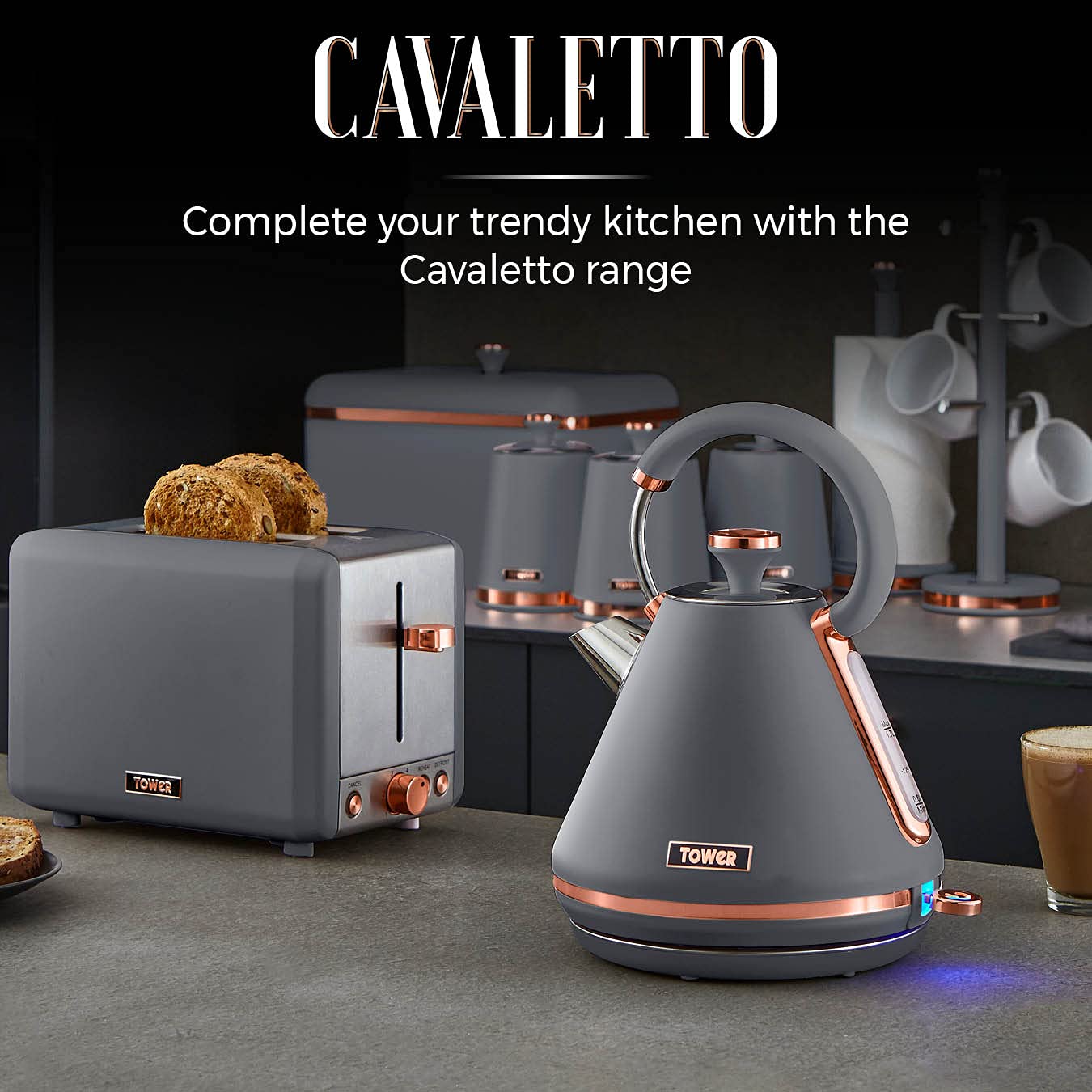 Tower T16042GRY Cavaletto 3,5 Litre Slow Cooker with 3 Heat Settings, Cool Touch Handles, 210W, Grey and Rose Gold 3.5L