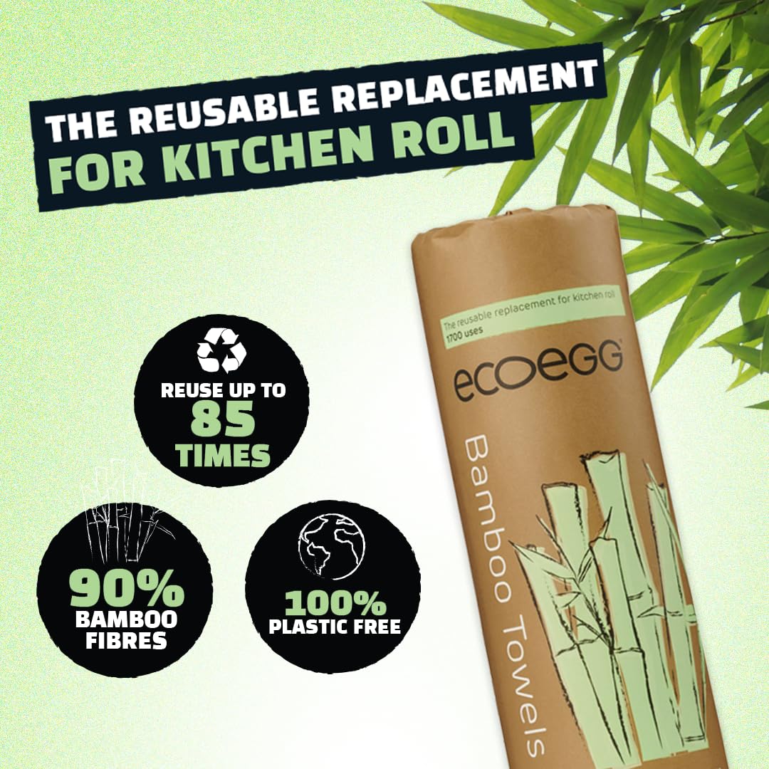 Ecoegg Bamboo Kitchen Towels | Reusable Eco Friendly Alternative to Kitchen Paper | Made from 100% Sustainable Sources | Super Absorbent | 20 White Towels | 1800 uses Single