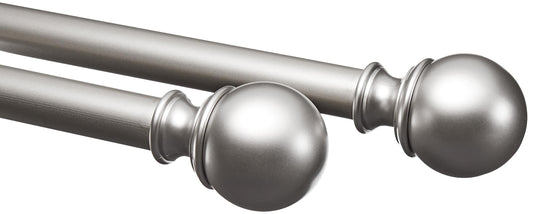 Amazon Basics Curtain Rod with Round Finials - Extendable 183 to 366 cm for Bedroom, Dining Room, Living Room or Kitchen, Nickel 1-Inch-Rod