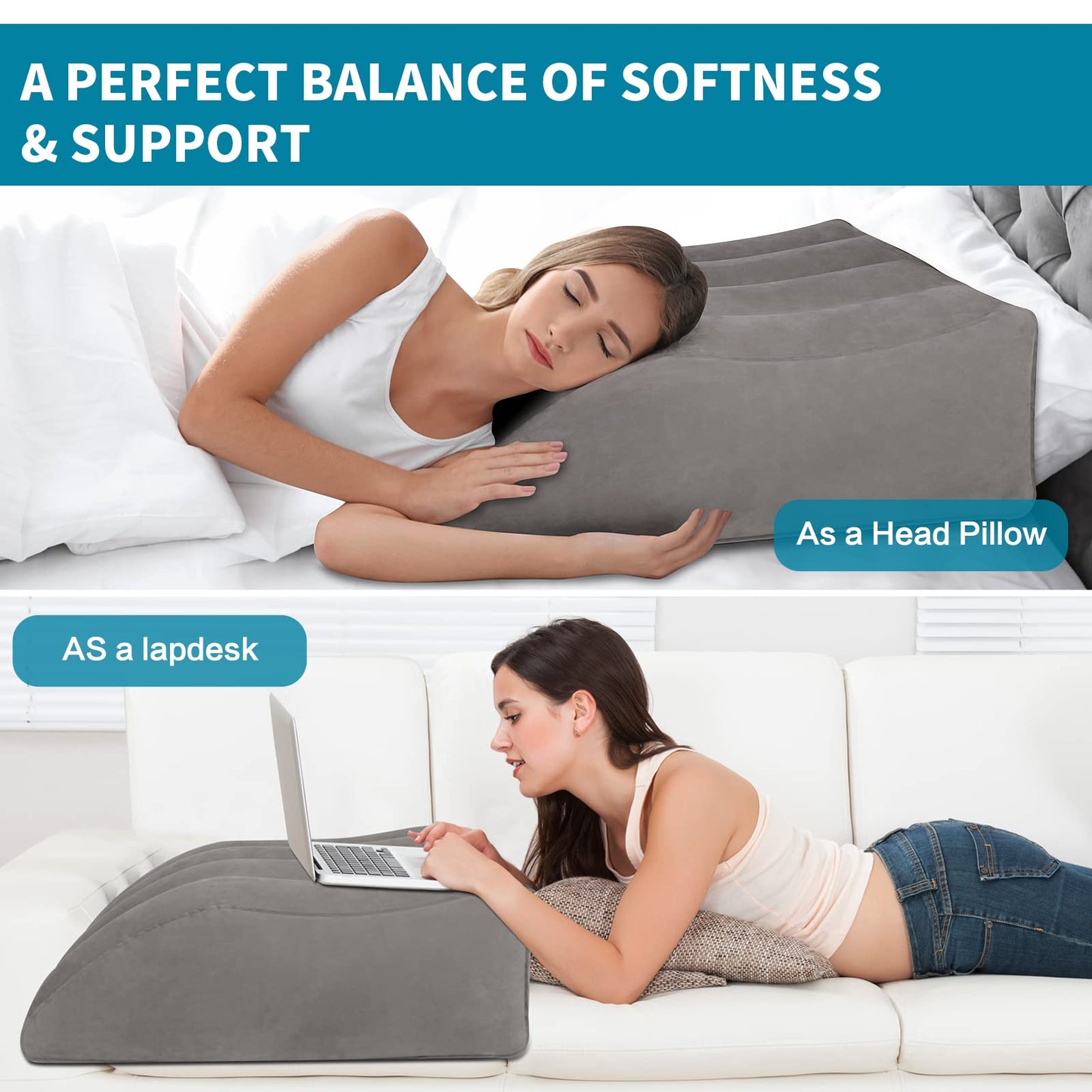 BLABOK Leg Elevation Pillow,Inflatable Wedge Pillows,Comfort Leg Pillows for Sleeping,Improve Circulation and Reduce Swelling,Suitable for Improving Sleep Quality,Pregnant,Surgery and Injury,Recovery Gray